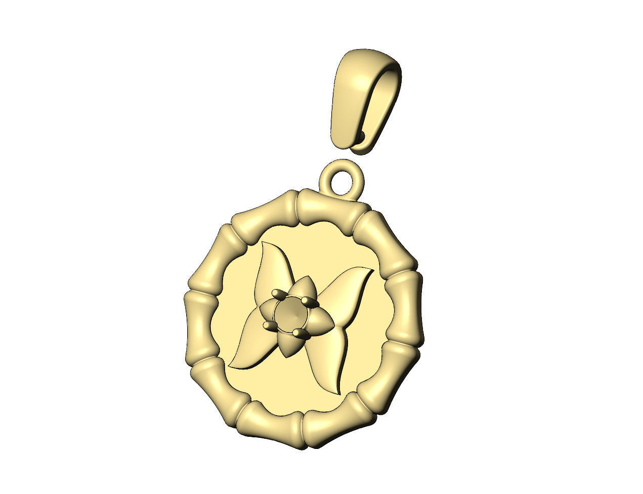Diamond butterfly bamboo pattern pendant with bail 3D print model_5