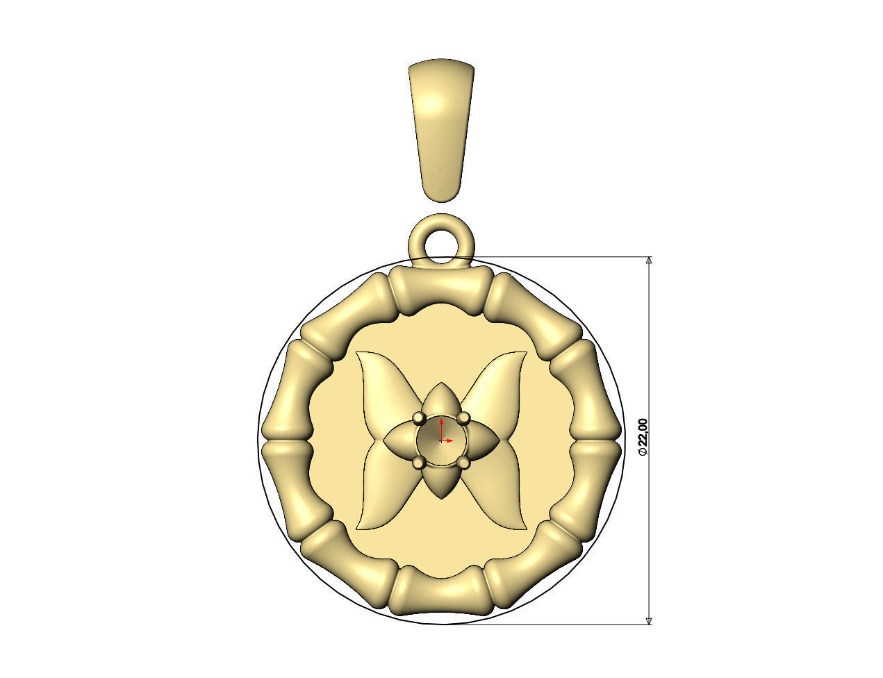Diamond butterfly bamboo pattern pendant with bail 3D print model_6