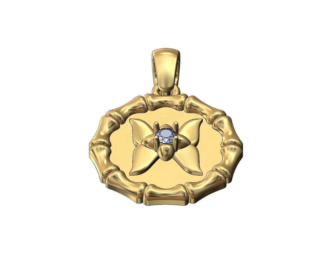 Diamond butterfly bamboo pattern pendant with bail 3D print model_2