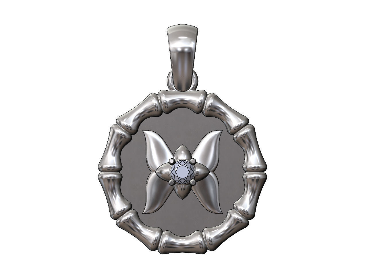 Diamond butterfly bamboo pattern pendant with bail 3D print model_11