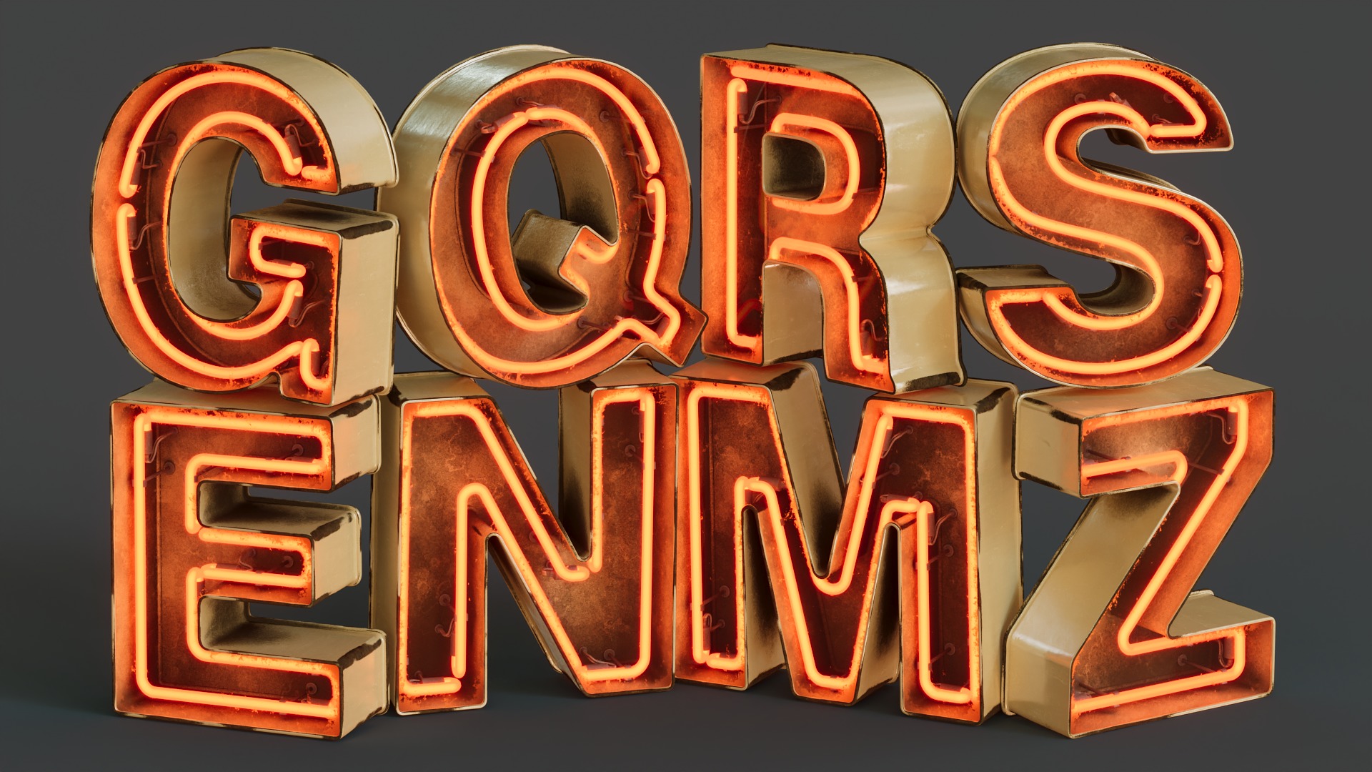 Vintage Metallic Neon Alphabet Pack 160 pcs 3D model_9