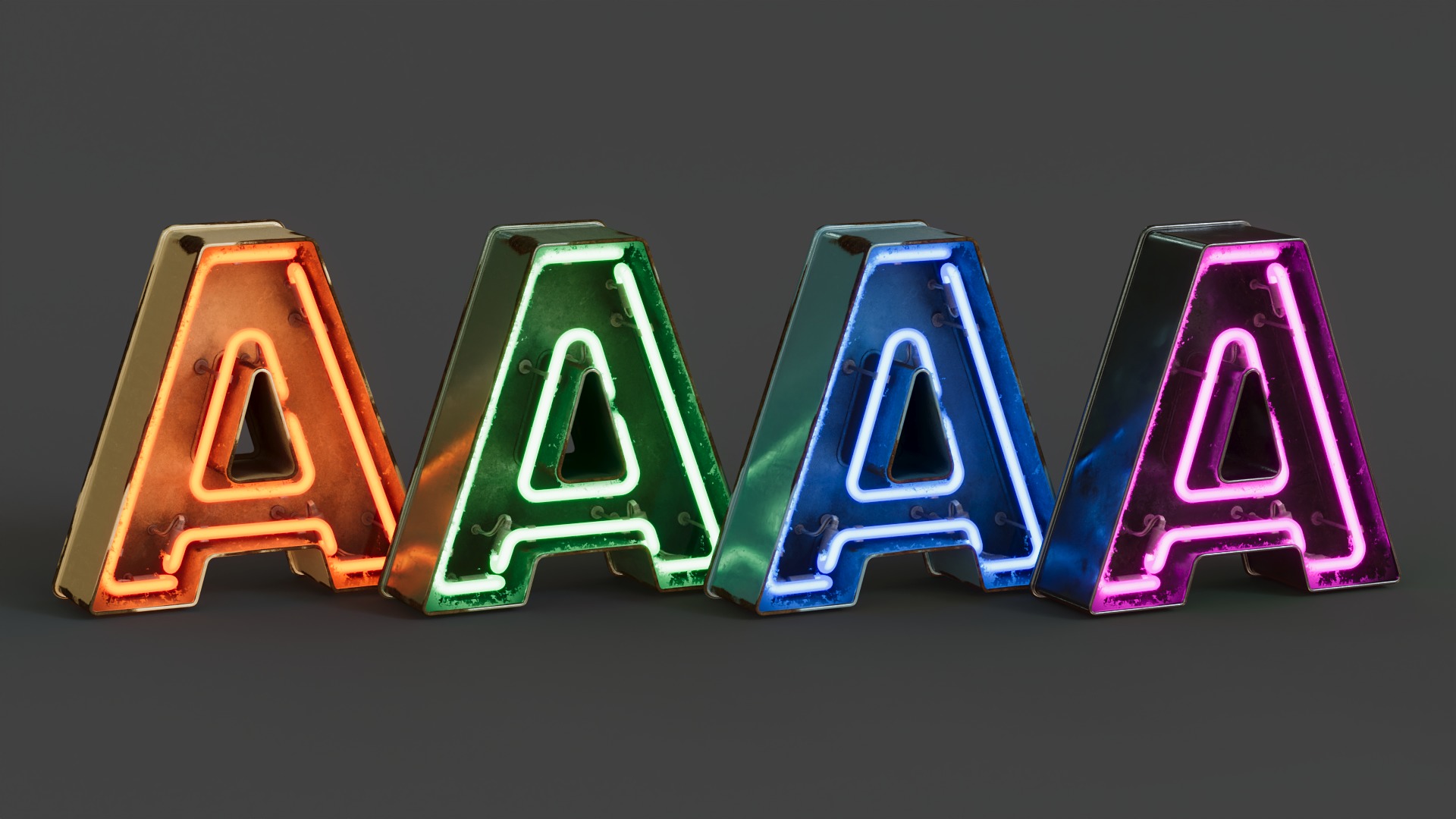 Vintage Metallic Neon Alphabet Pack 160 pcs 3D model_6