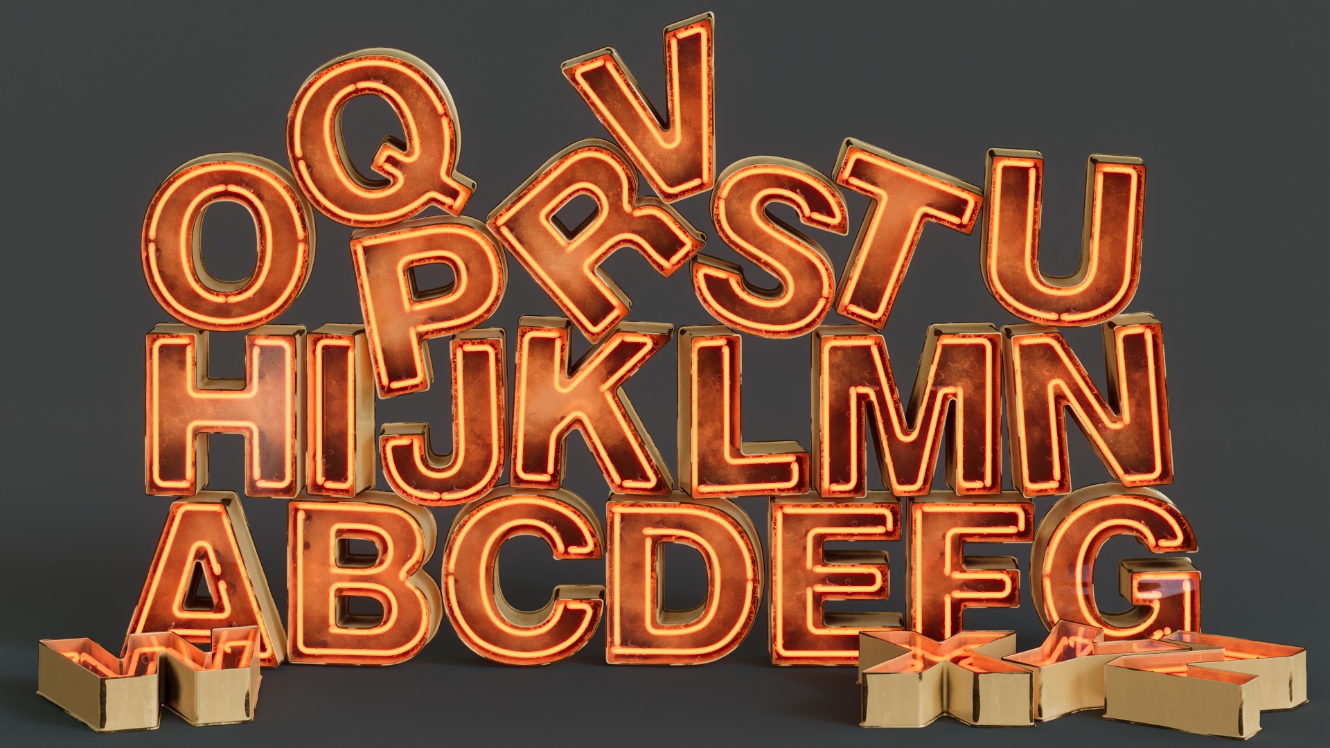Vintage Metallic Neon Alphabet Pack 160 pcs 3D model_2