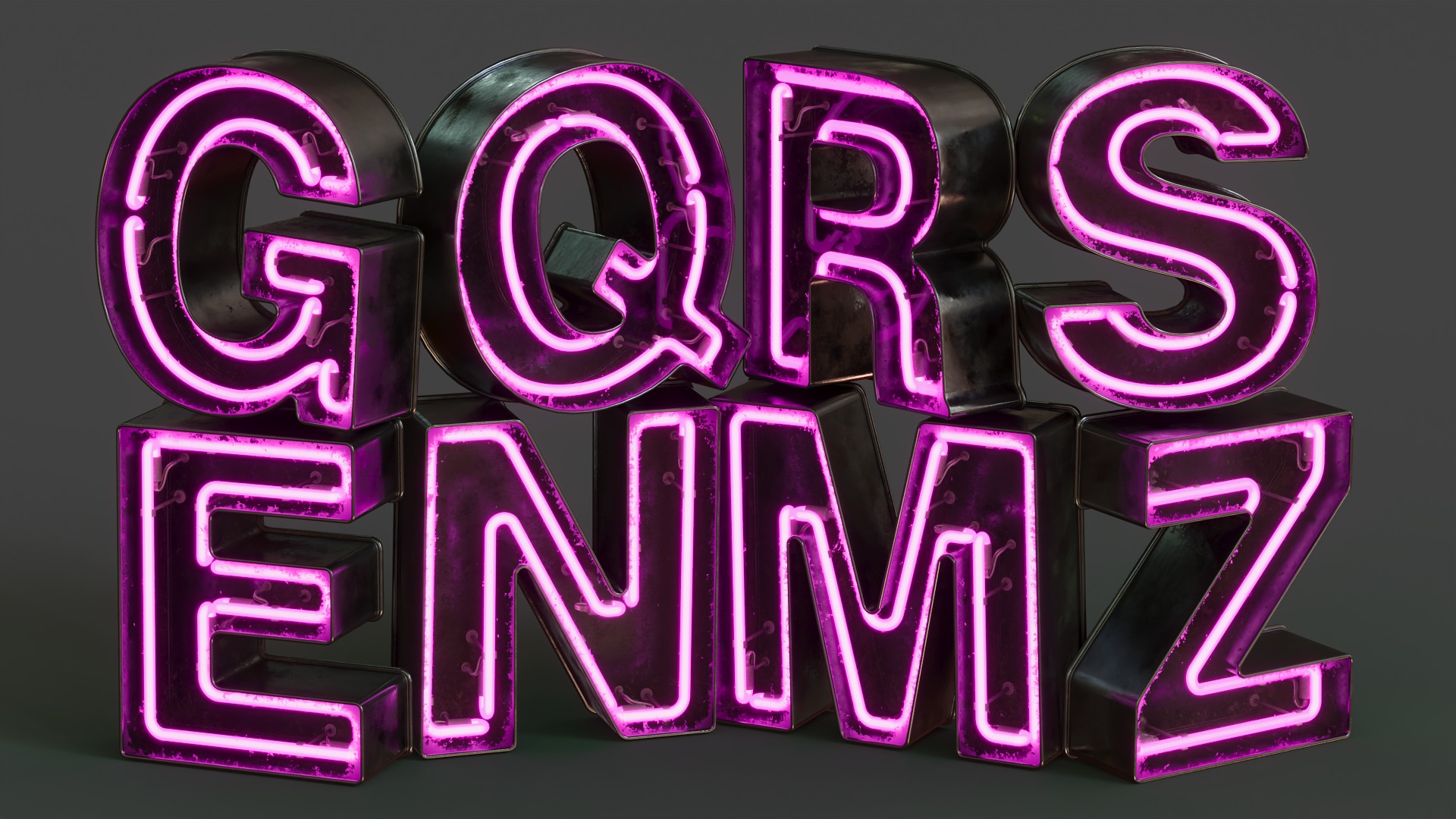 Vintage Metallic Neon Alphabet Pack 160 pcs 3D model_18