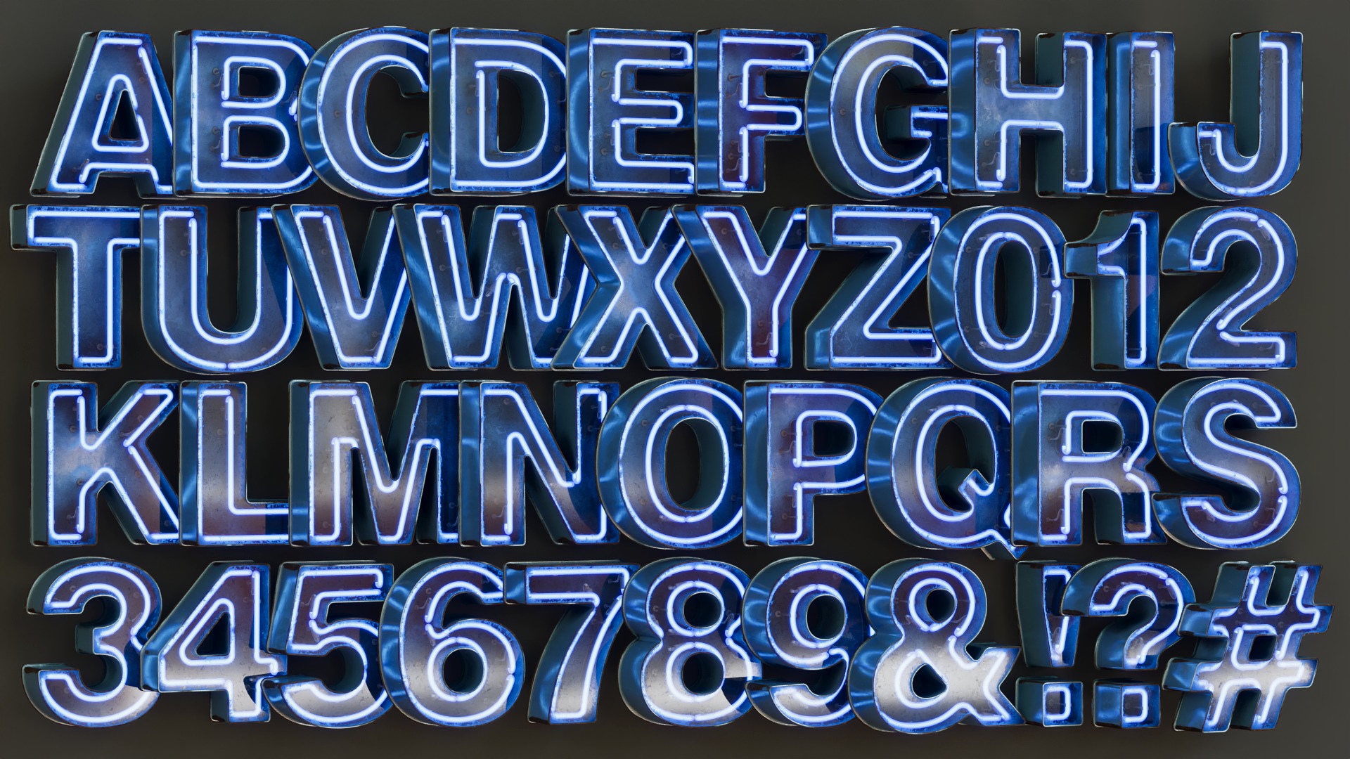 Vintage Metallic Neon Alphabet Pack 160 pcs 3D model_17