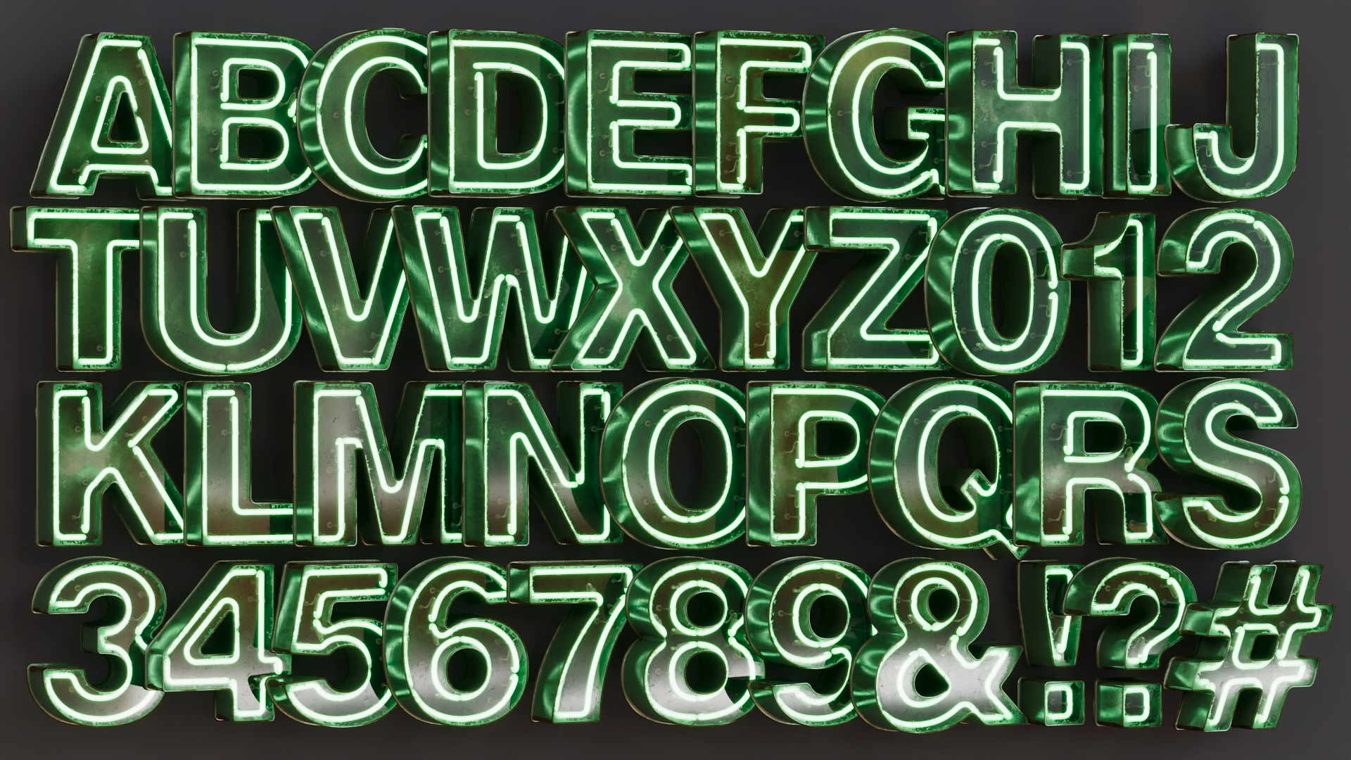 Vintage Metallic Neon Alphabet Pack 160 pcs 3D model_14