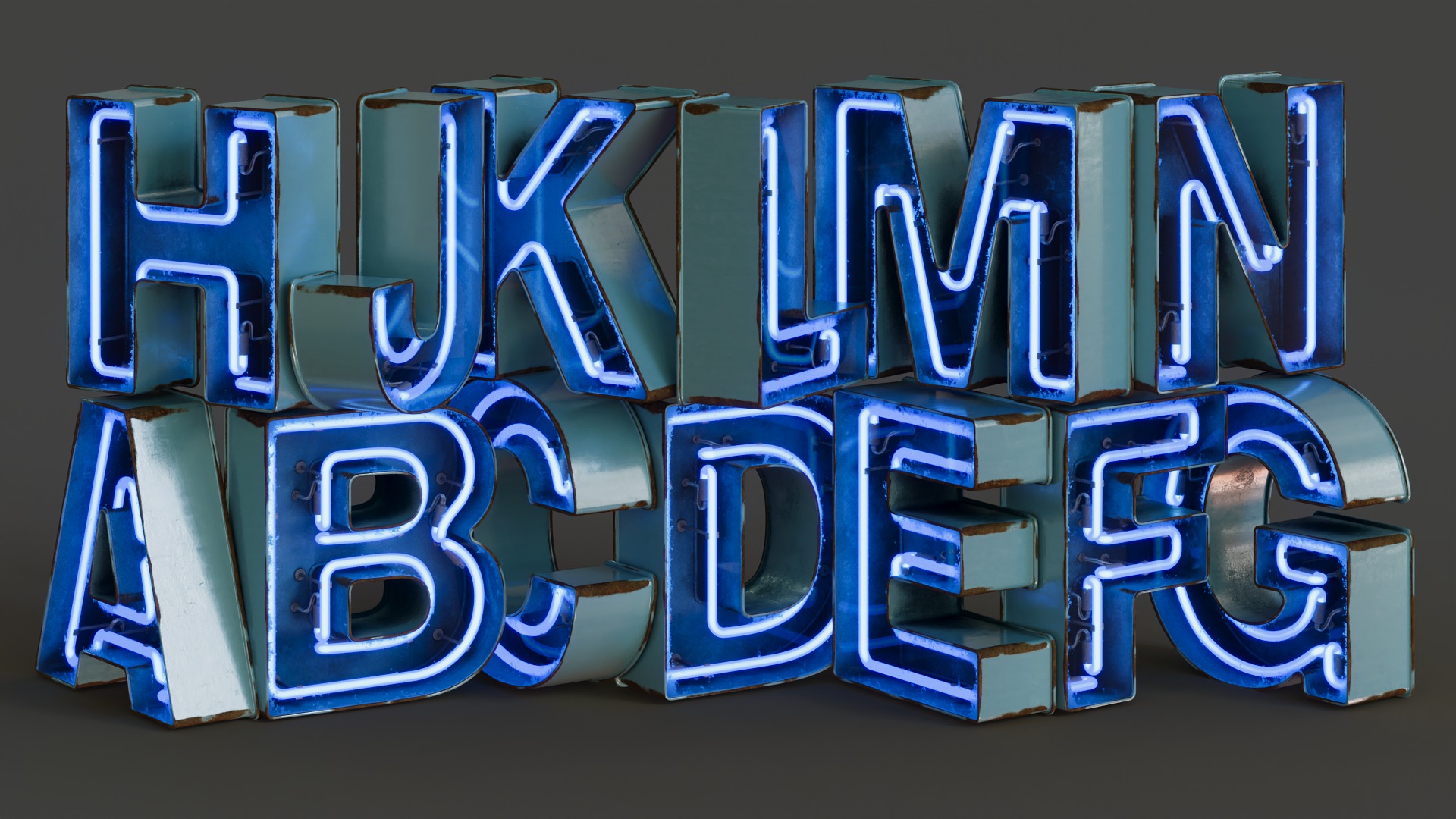 Vintage Metallic Neon Alphabet Pack 160 pcs 3D model_4