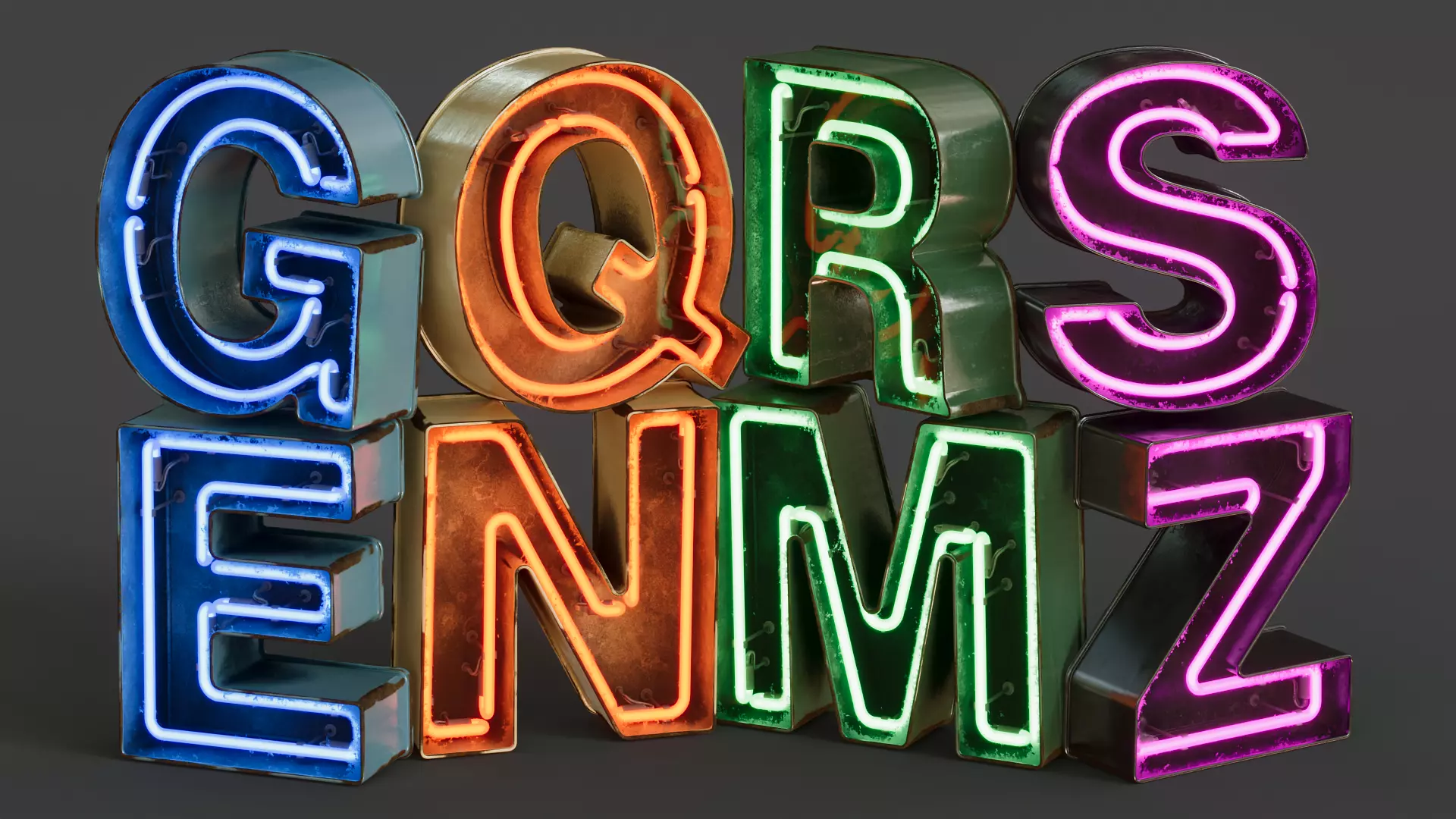 Vintage Metallic Neon Alphabet Pack 160 pcs 3D model_0