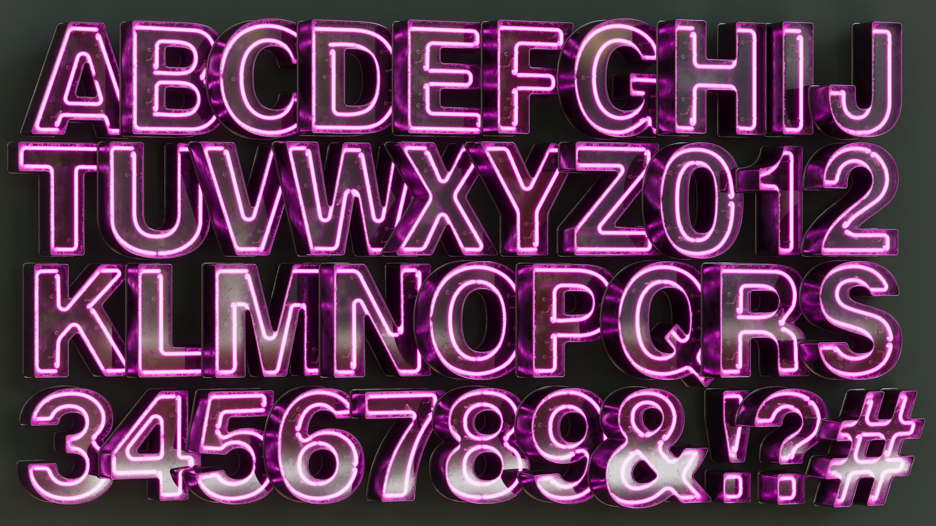 Vintage Metallic Neon Alphabet Pack 160 pcs 3D model_20