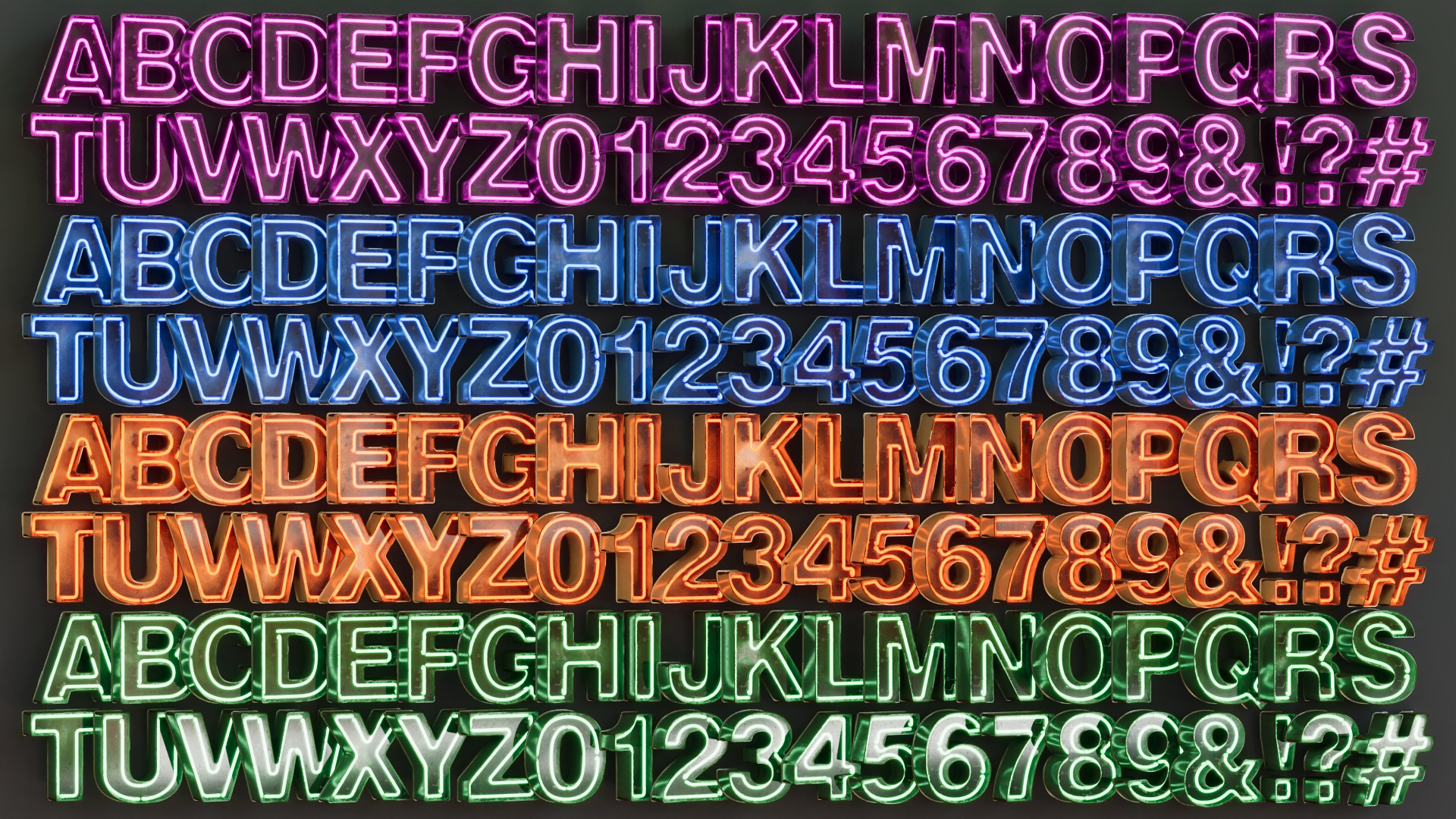 Vintage Metallic Neon Alphabet Pack 160 pcs 3D model_1