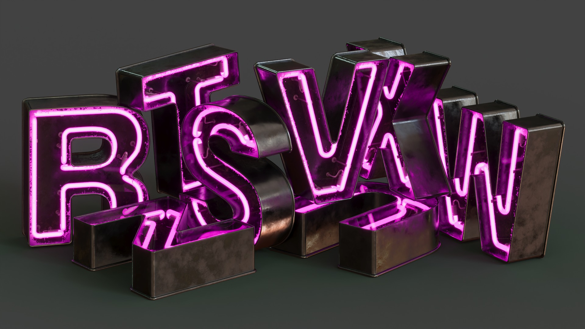 Vintage Metallic Neon Alphabet Pack 160 pcs 3D model_5