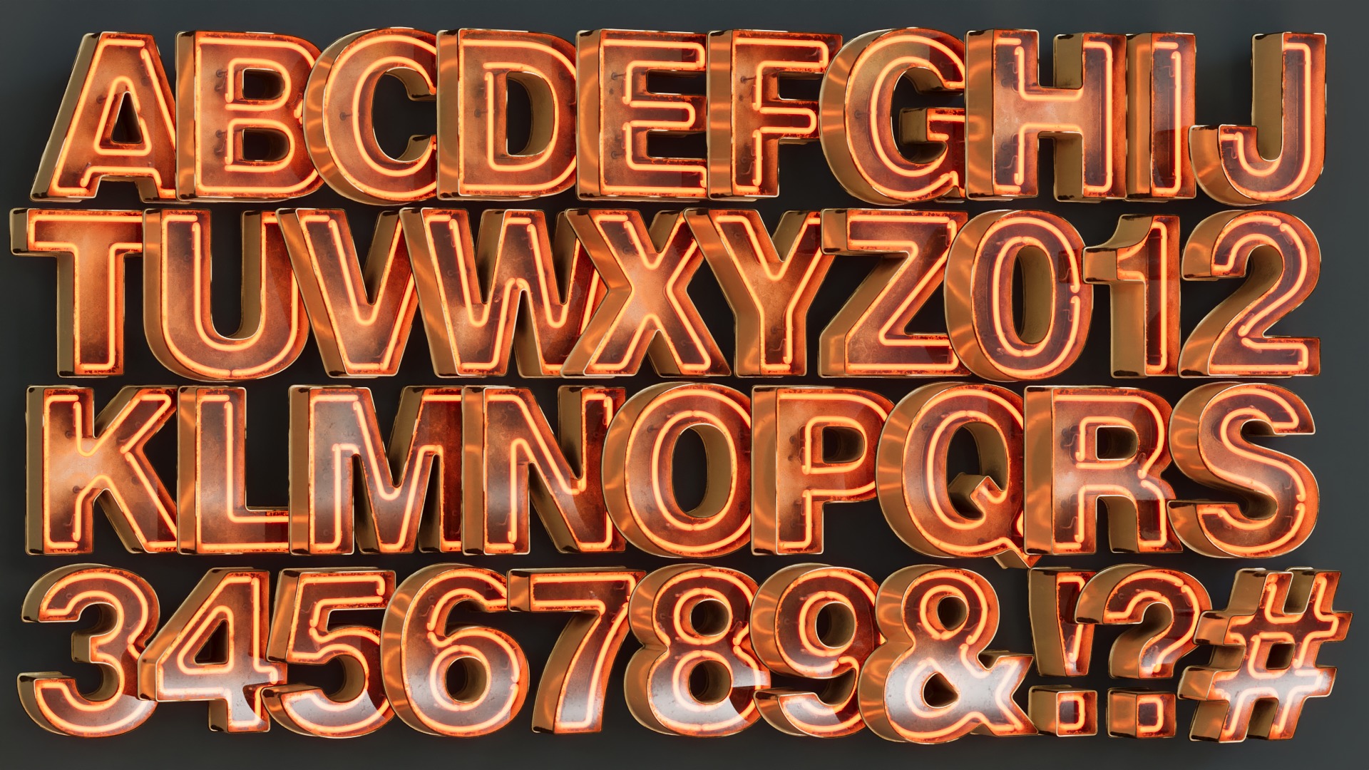 Vintage Metallic Neon Alphabet Pack 160 pcs 3D model_11