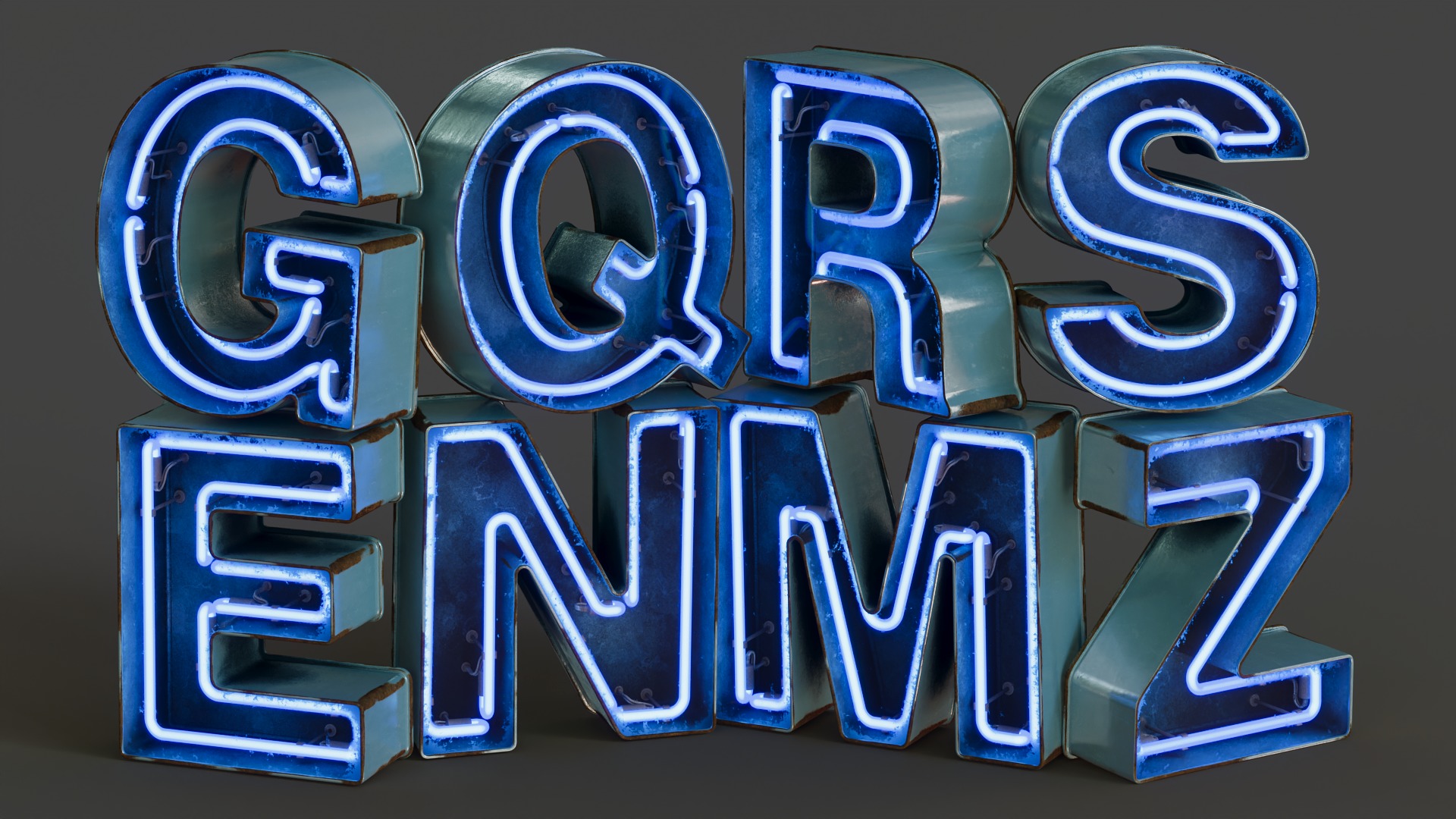 Vintage Metallic Neon Alphabet Pack 160 pcs 3D model_15