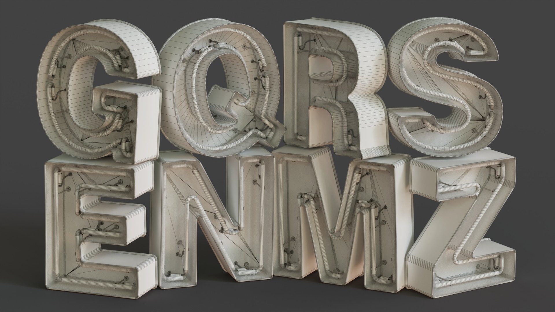 Vintage Metallic Neon Alphabet Pack 160 pcs 3D model_8