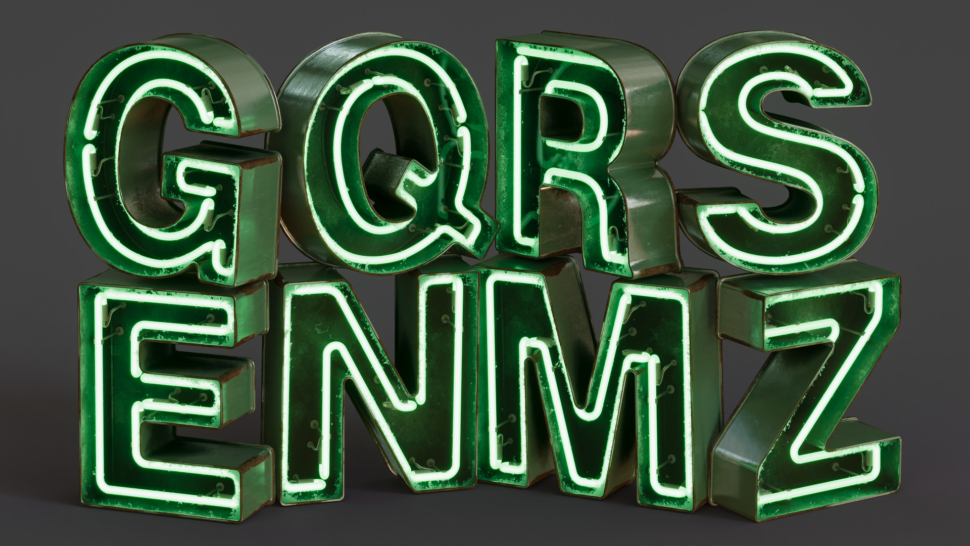 Vintage Metallic Neon Alphabet Pack 160 pcs 3D model_12