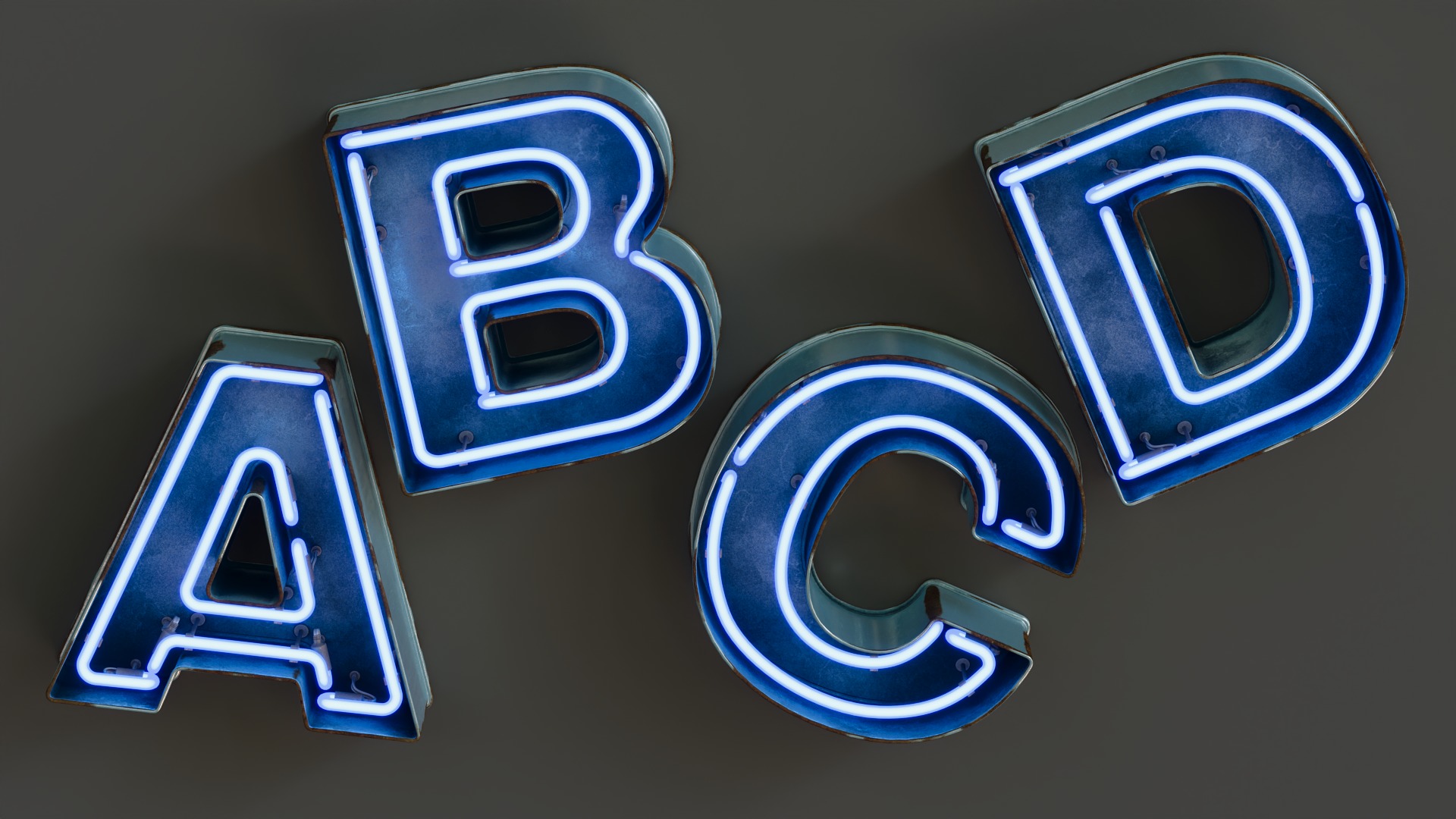 Vintage Metallic Neon Alphabet Pack 160 pcs 3D model_16