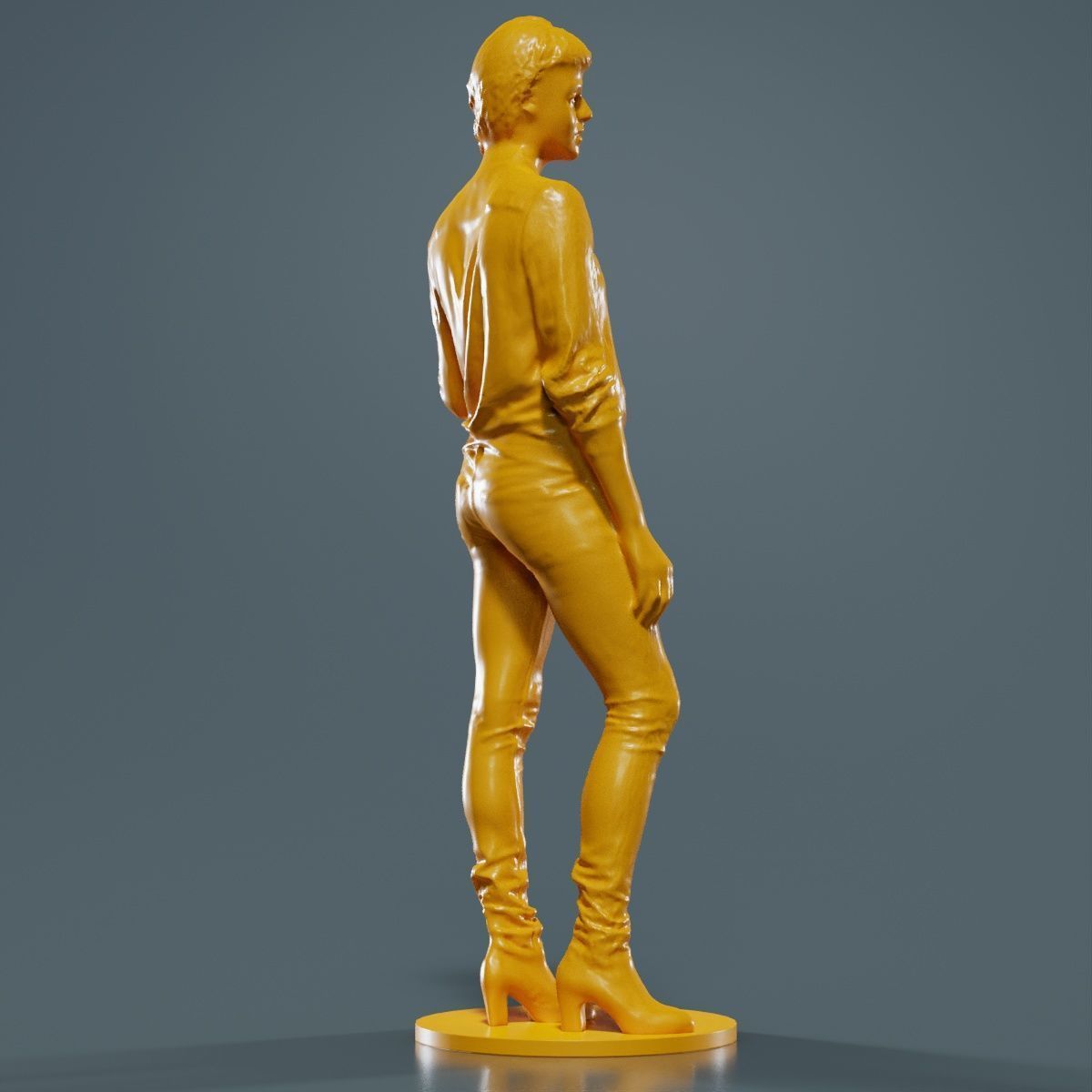 Woman Holding Braid in Jacket Jeans and Boots 3D print model_12