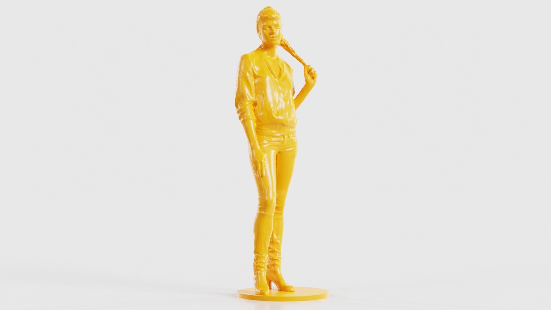 Woman Holding Braid in Jacket Jeans and Boots 3D print model_19