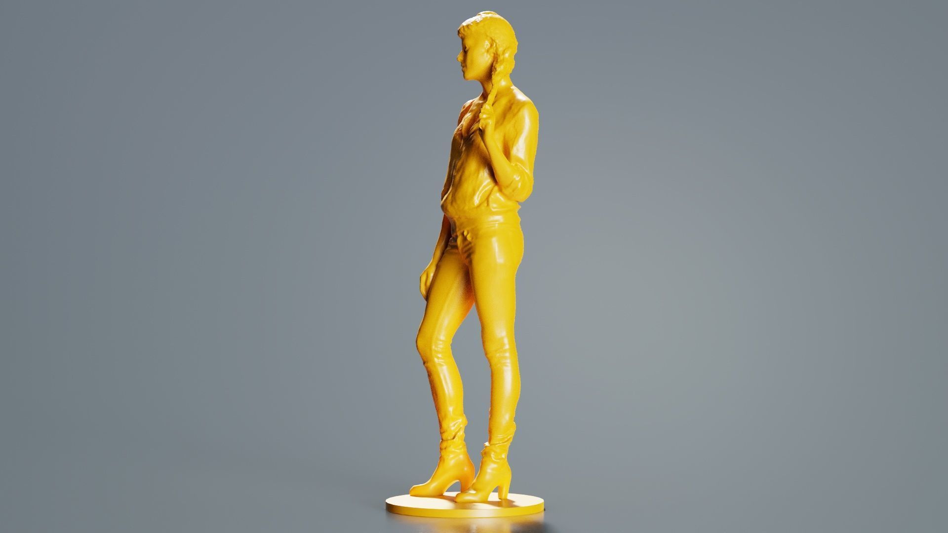 Woman Holding Braid in Jacket Jeans and Boots 3D print model_4