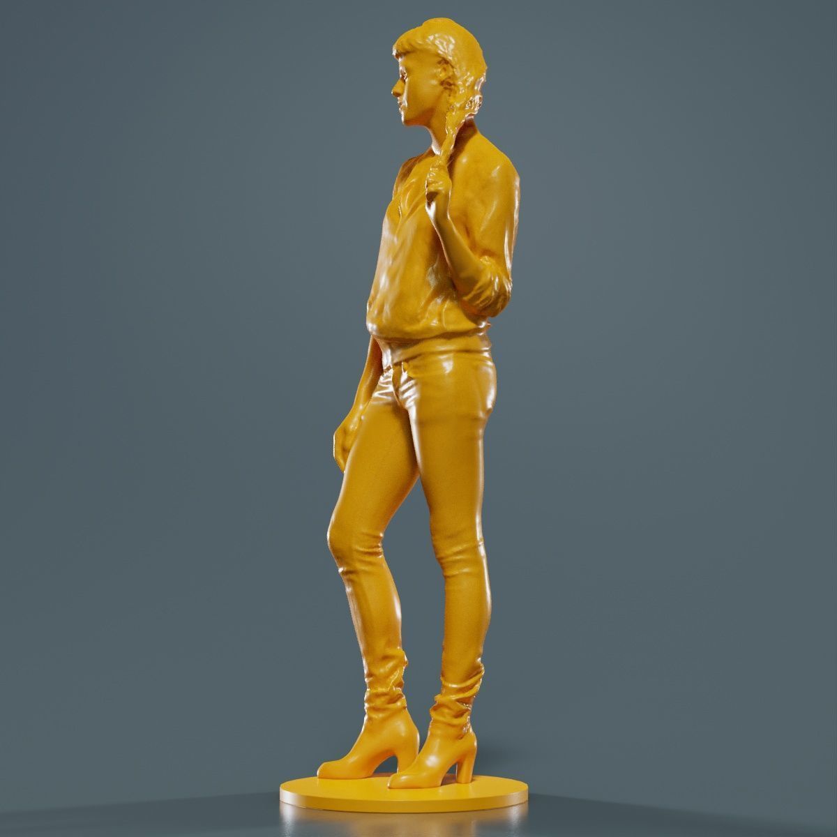 Woman Holding Braid in Jacket Jeans and Boots 3D print model_16