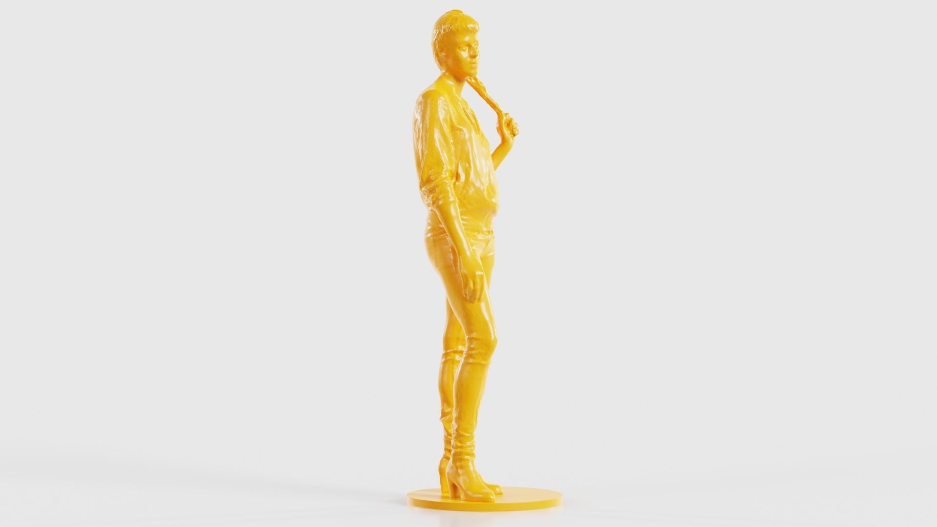 Woman Holding Braid in Jacket Jeans and Boots 3D print model_20