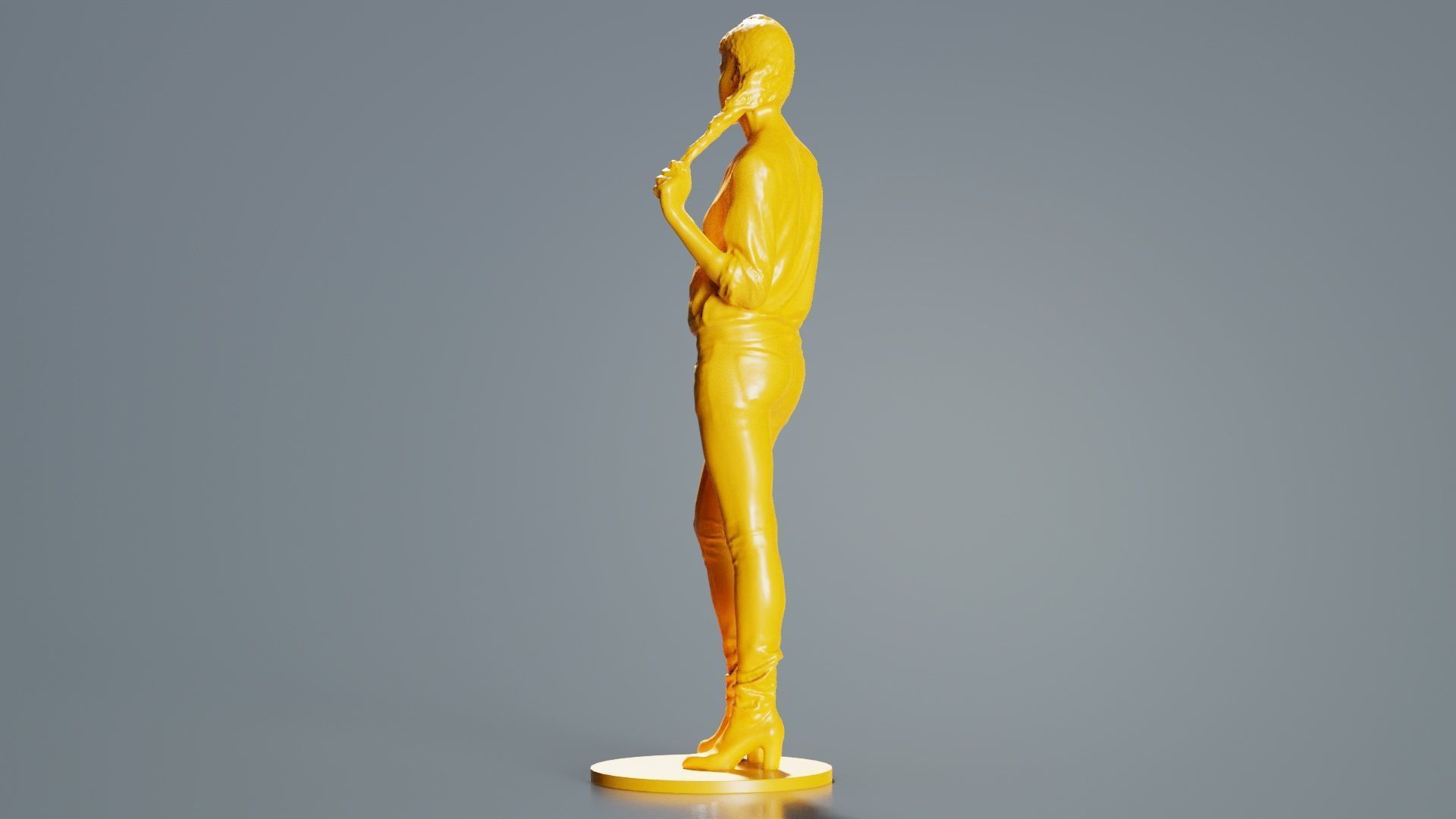 Woman Holding Braid in Jacket Jeans and Boots 3D print model_3