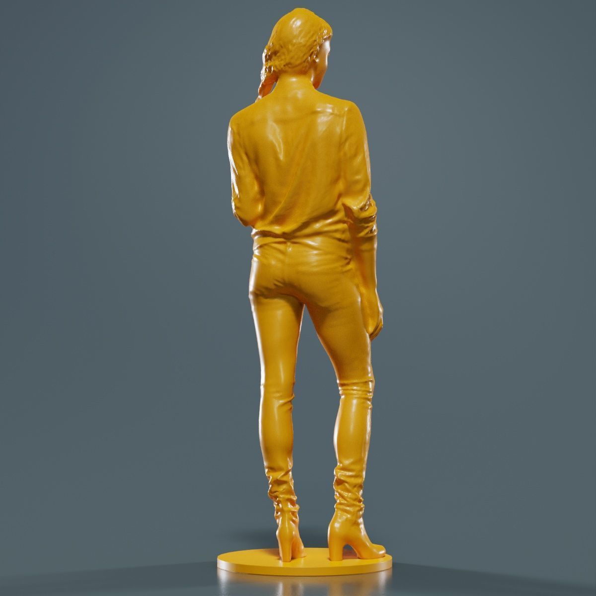 Woman Holding Braid in Jacket Jeans and Boots 3D print model_13