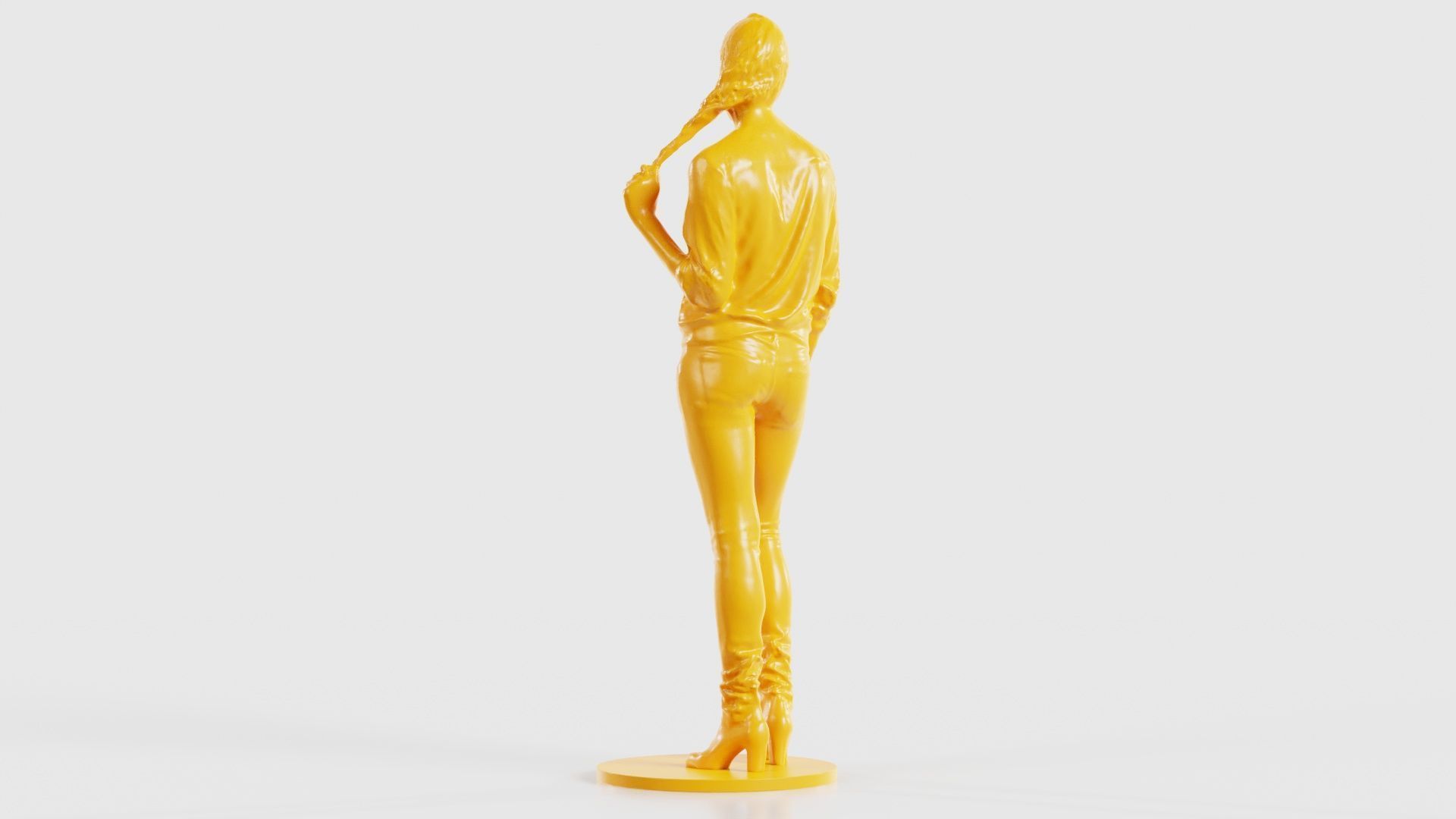 Woman Holding Braid in Jacket Jeans and Boots 3D print model_25