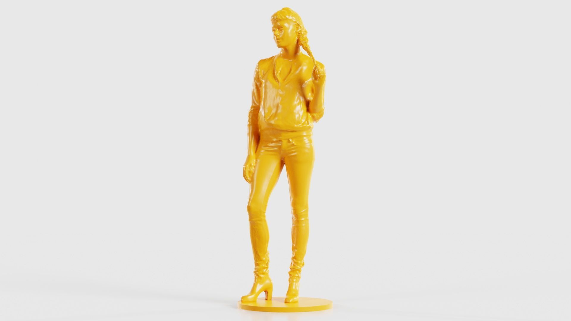 Woman Holding Braid in Jacket Jeans and Boots 3D print model_17