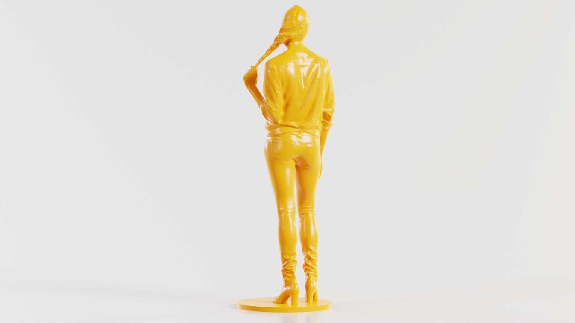 Woman Holding Braid in Jacket Jeans and Boots 3D print model_6