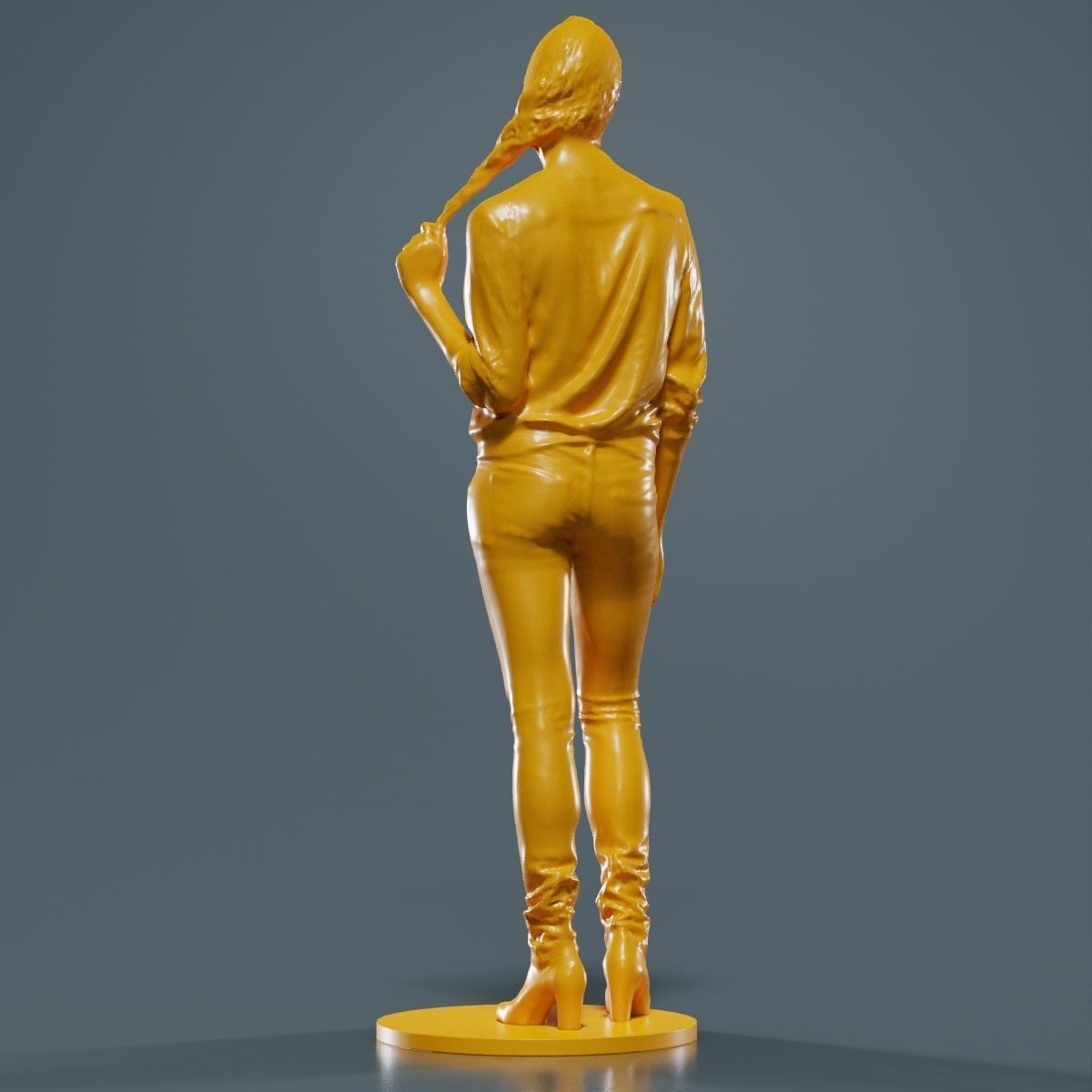 Woman Holding Braid in Jacket Jeans and Boots 3D print model_14