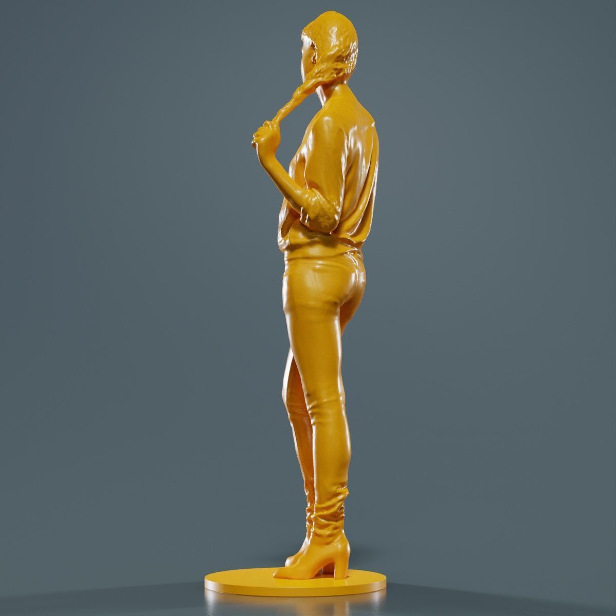 Woman Holding Braid in Jacket Jeans and Boots 3D print model_15