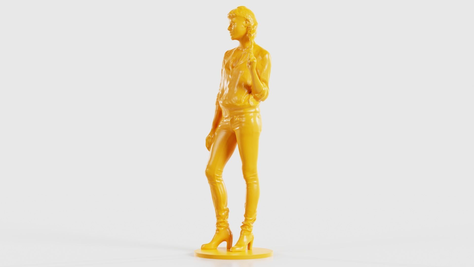 Woman Holding Braid in Jacket Jeans and Boots 3D print model_28