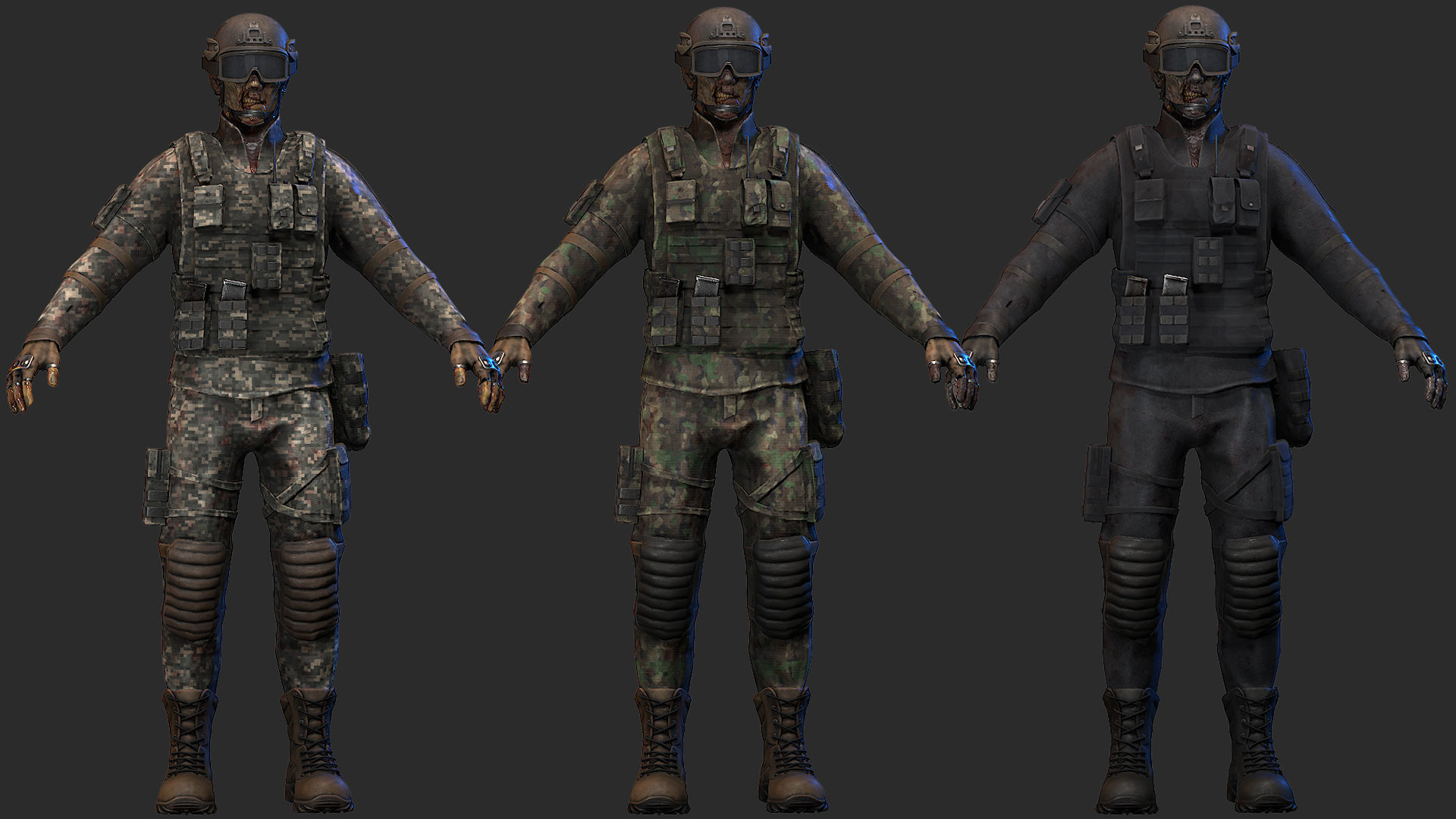 Military zombie Low-poly 3D model_5