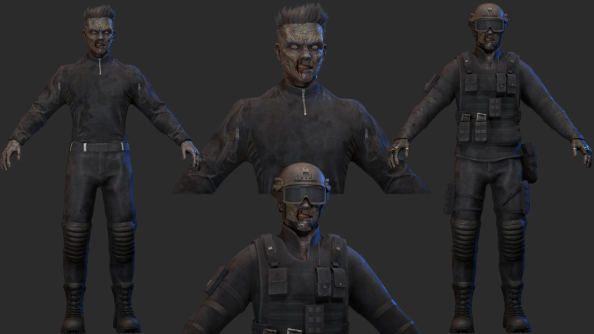 Military zombie Low-poly 3D model_6