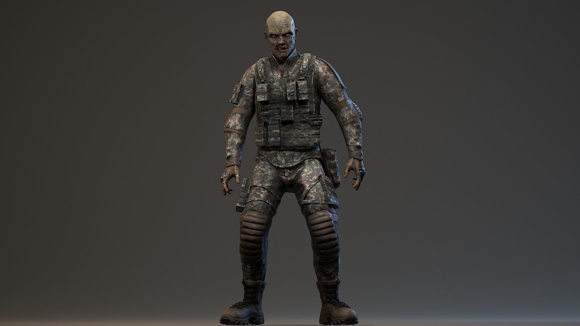 Military zombie Low-poly 3D model_9