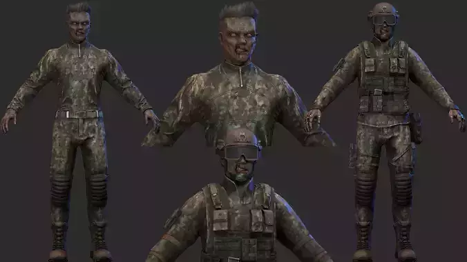 Military zombie Low-poly 3D model