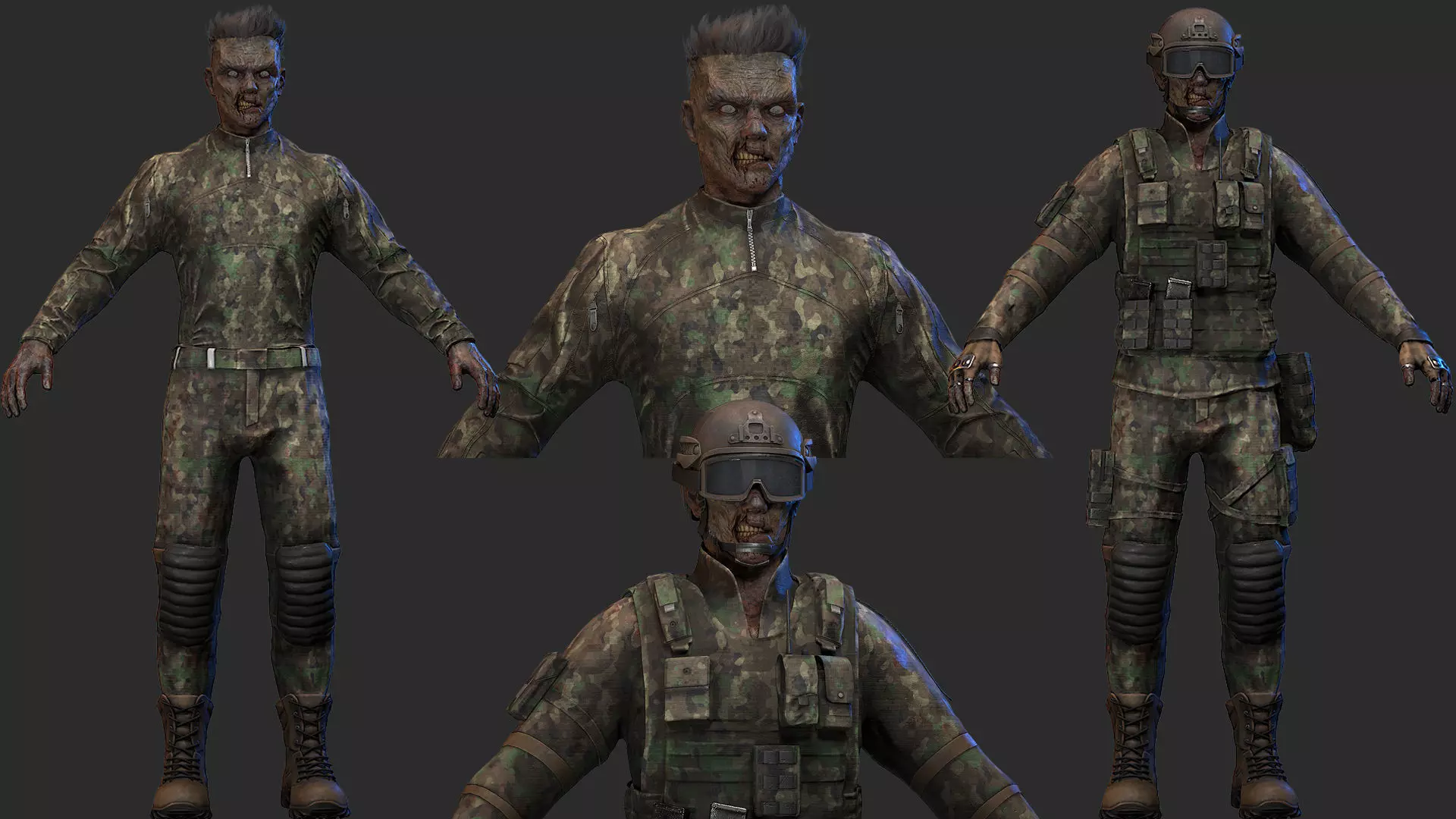 Military zombie Low-poly 3D model_0