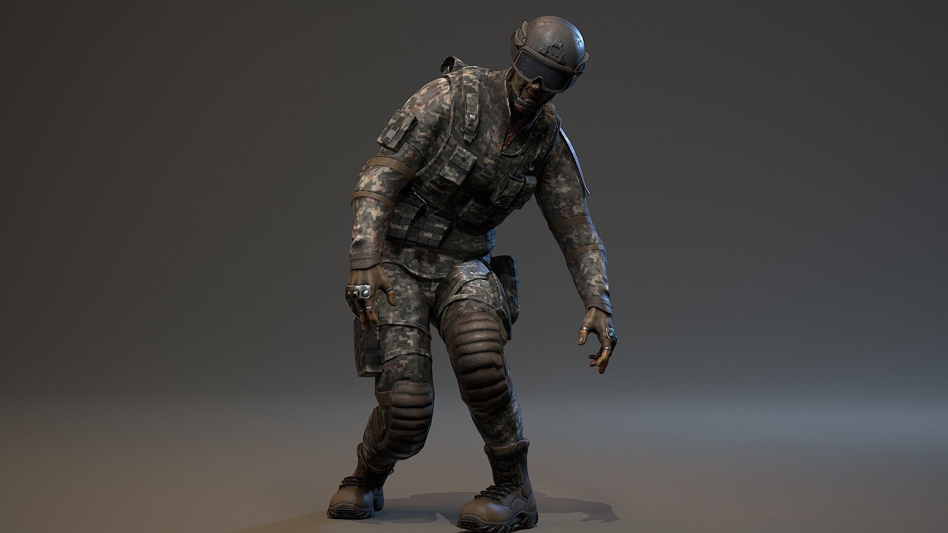 Military zombie Low-poly 3D model_7