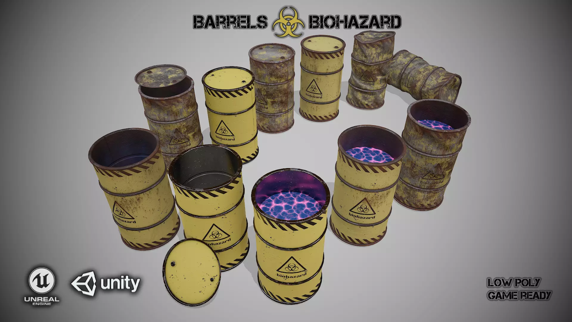 Barrels biohazard set Low-poly 3D model