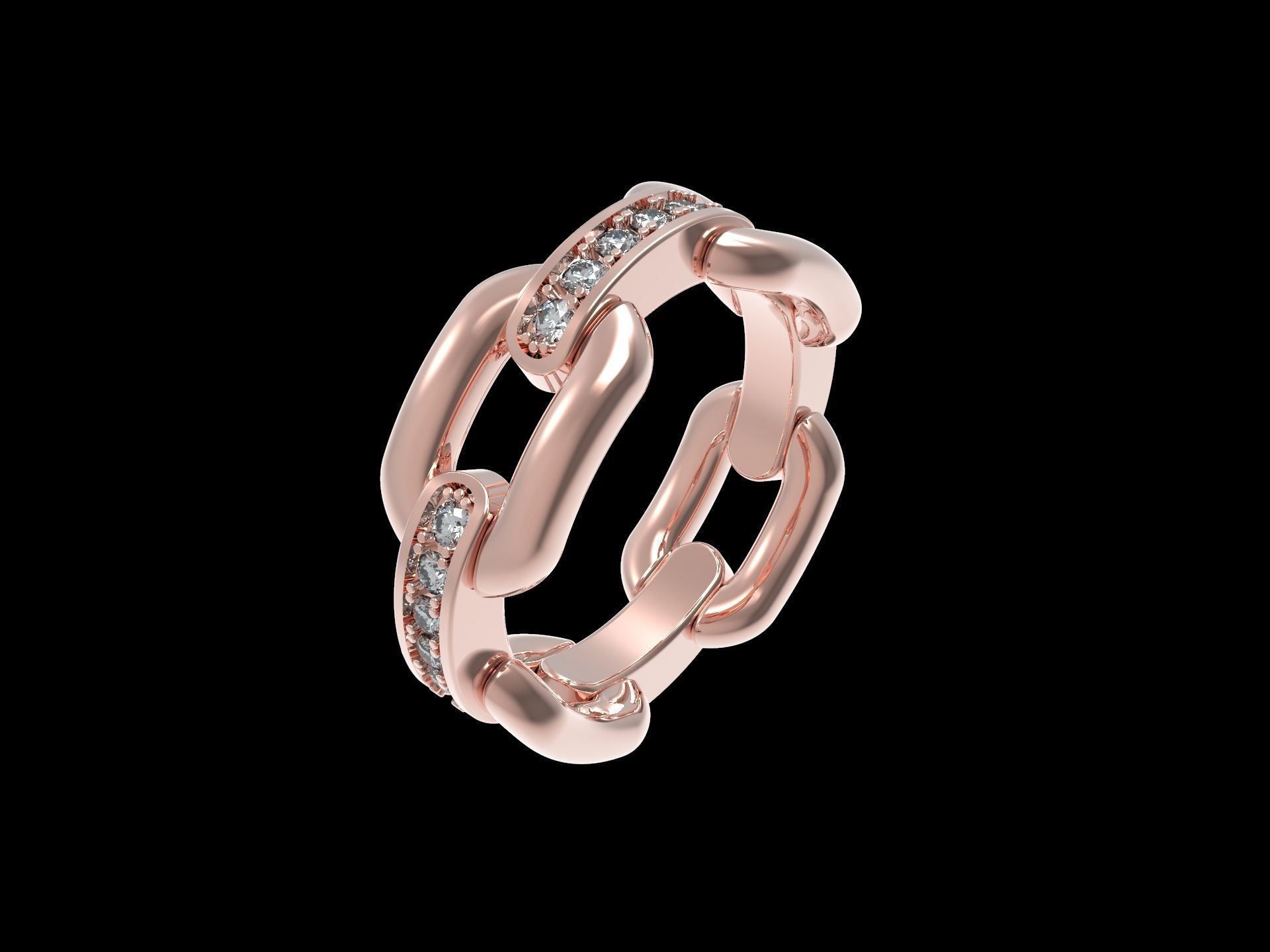 Paved Diamond Chunky Chain Ring 3D print model_2