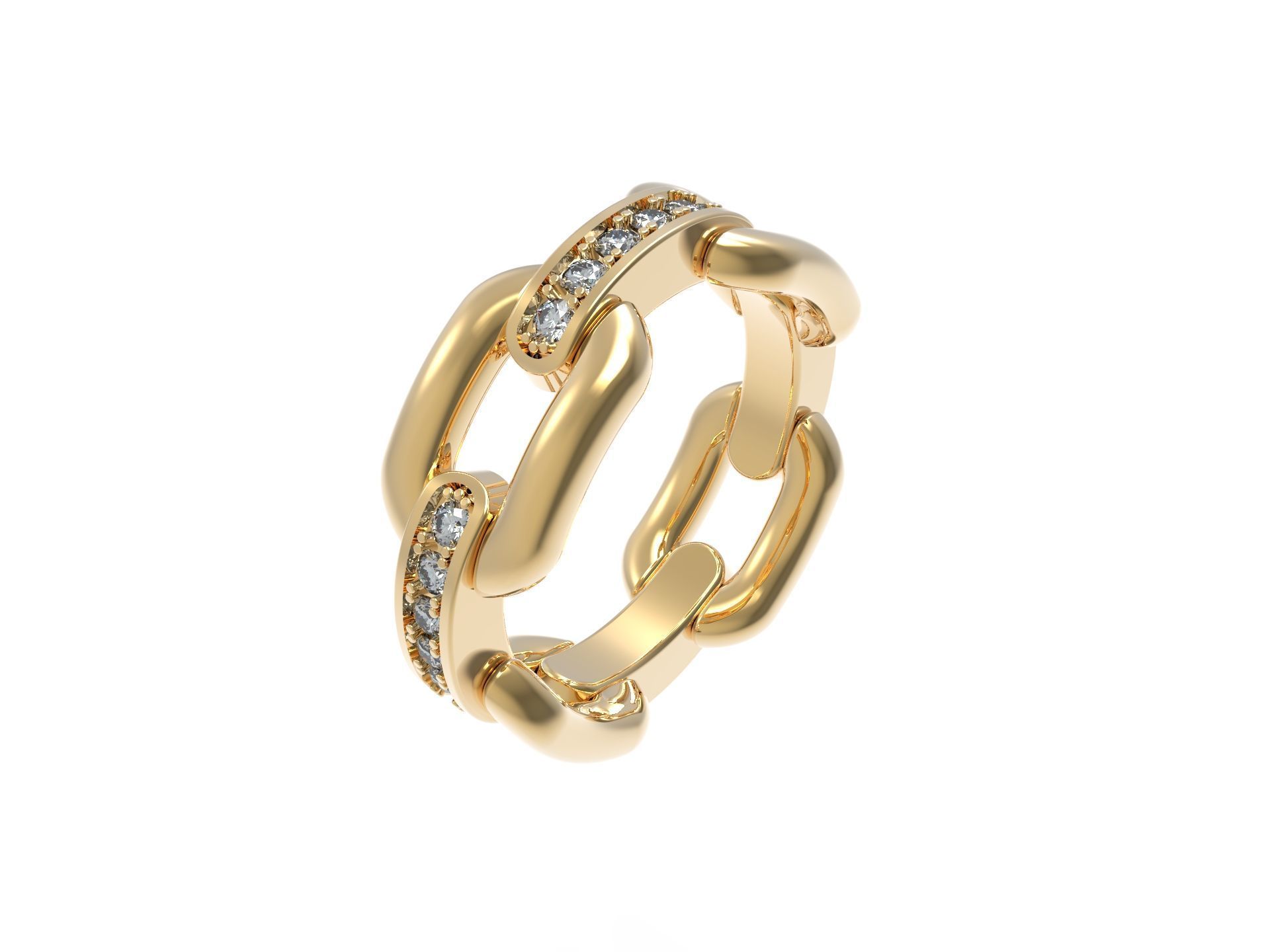 Paved Diamond Chunky Chain Ring 3D print model_1