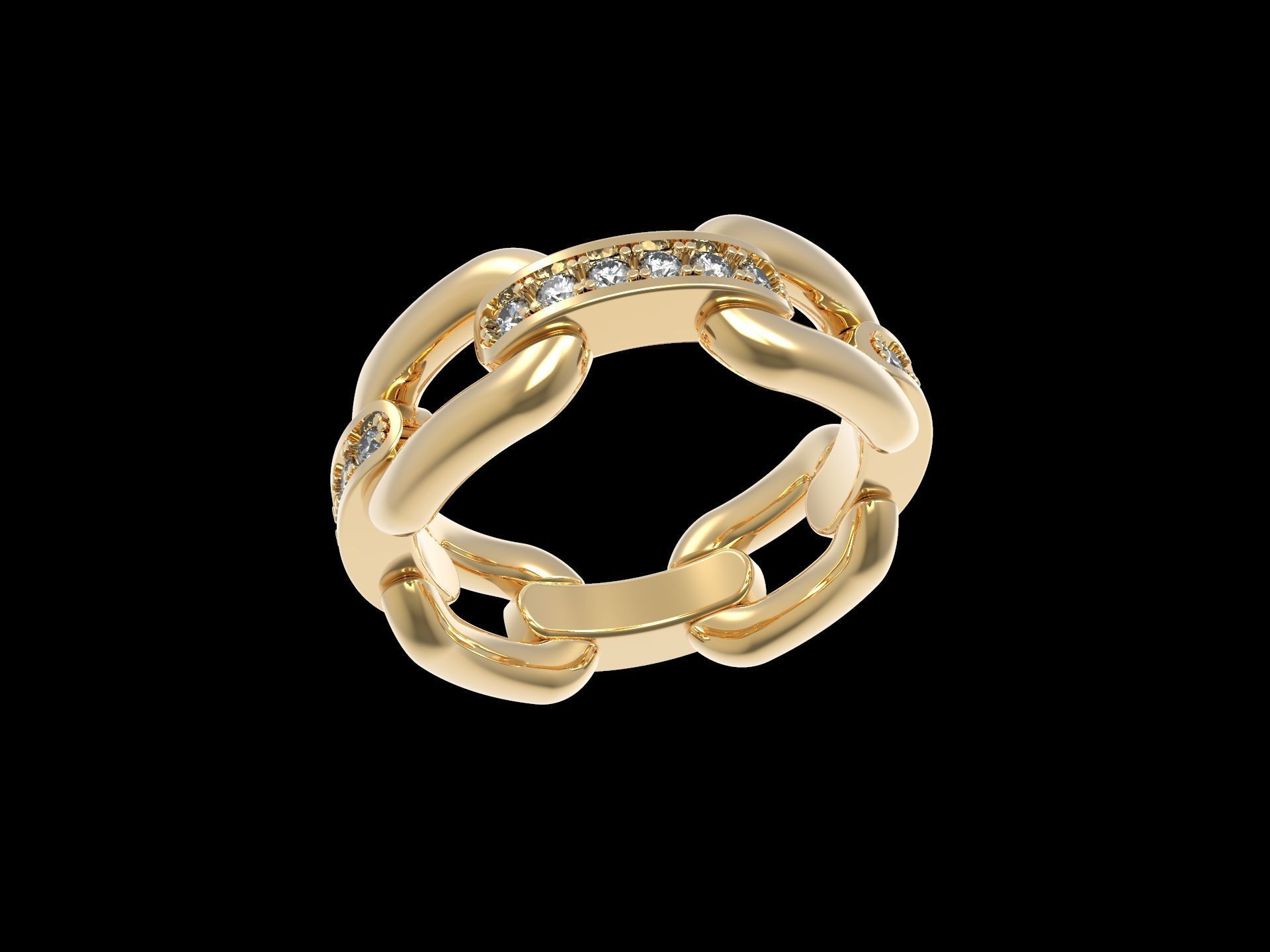 Paved Diamond Chunky Chain Ring 3D print model_5