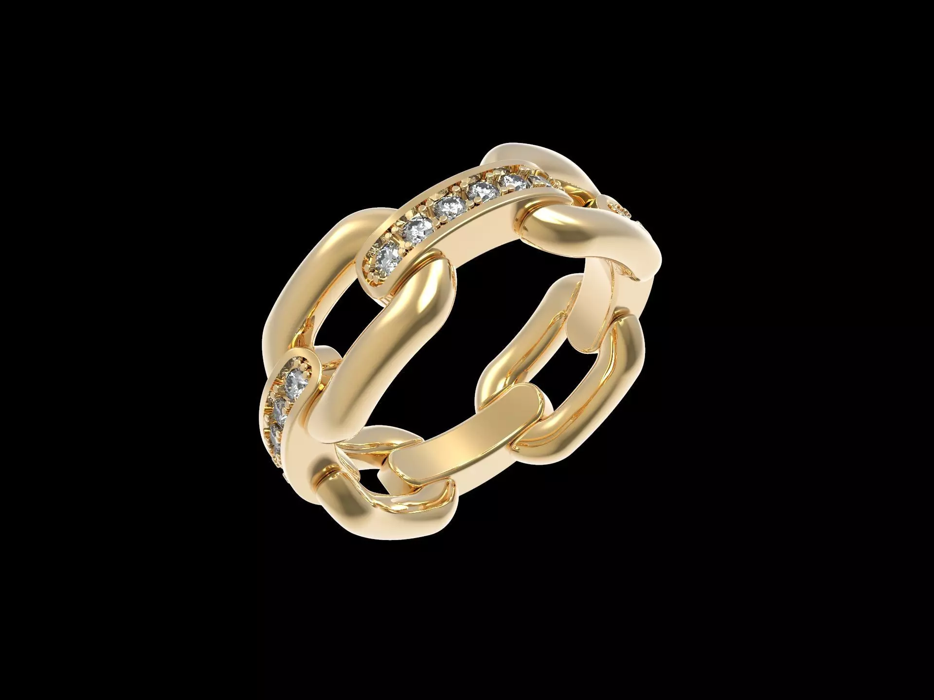 Paved Diamond Chunky Chain Ring 3D print model_0
