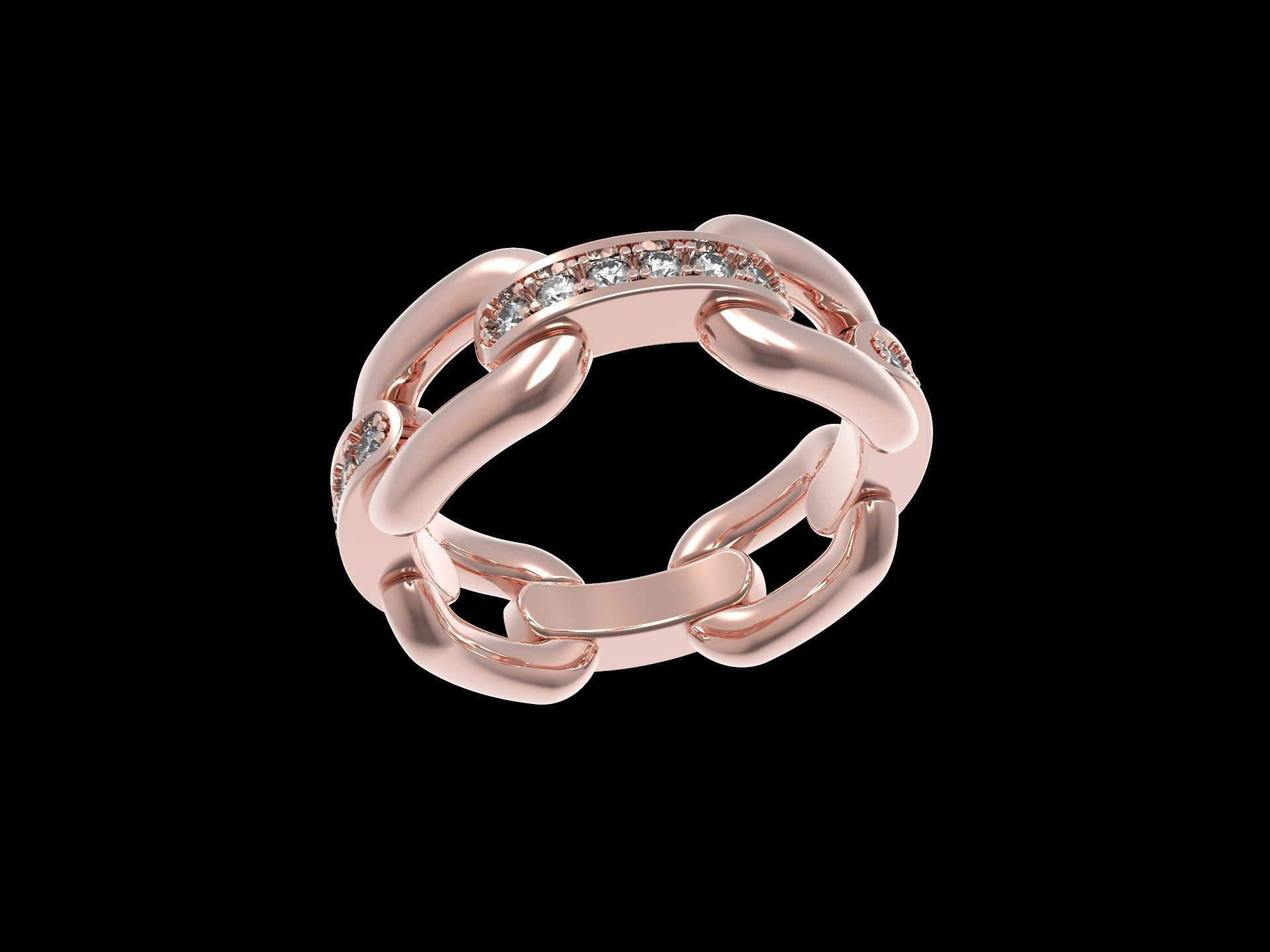 Paved Diamond Chunky Chain Ring 3D print model_6