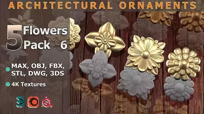 5 Flowers Ornamental Pack 6 3D model