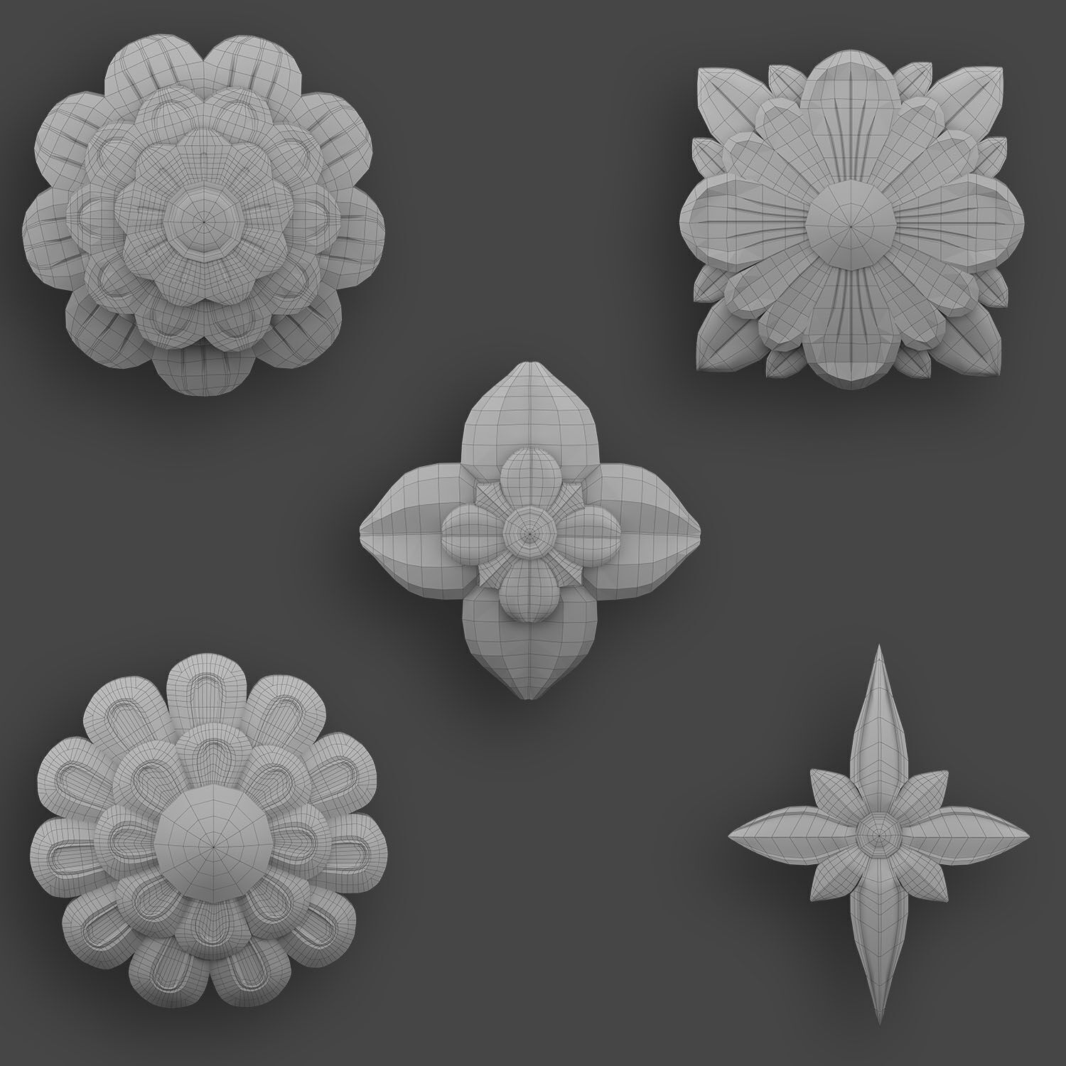 5 Flowers Ornamental Pack 6 3D model_24