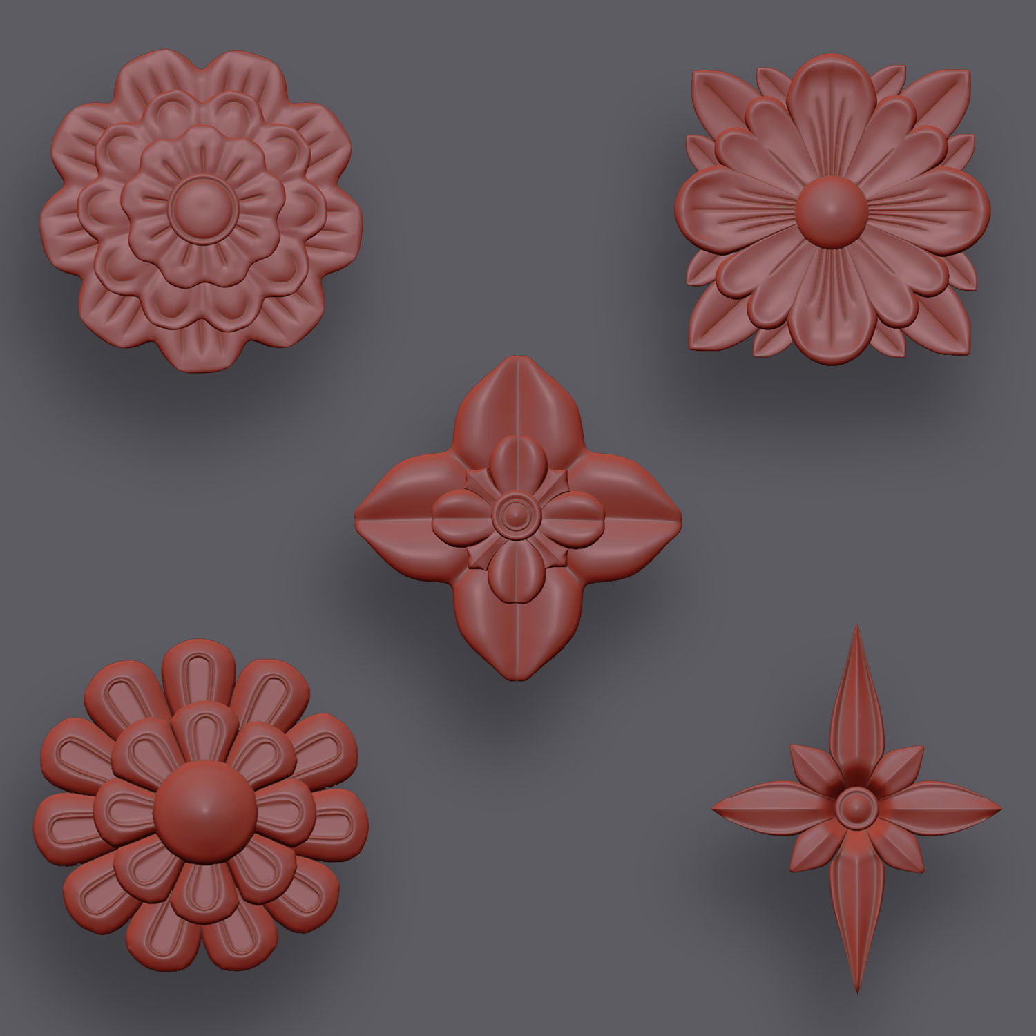 5 Flowers Ornamental Pack 6 3D model_18