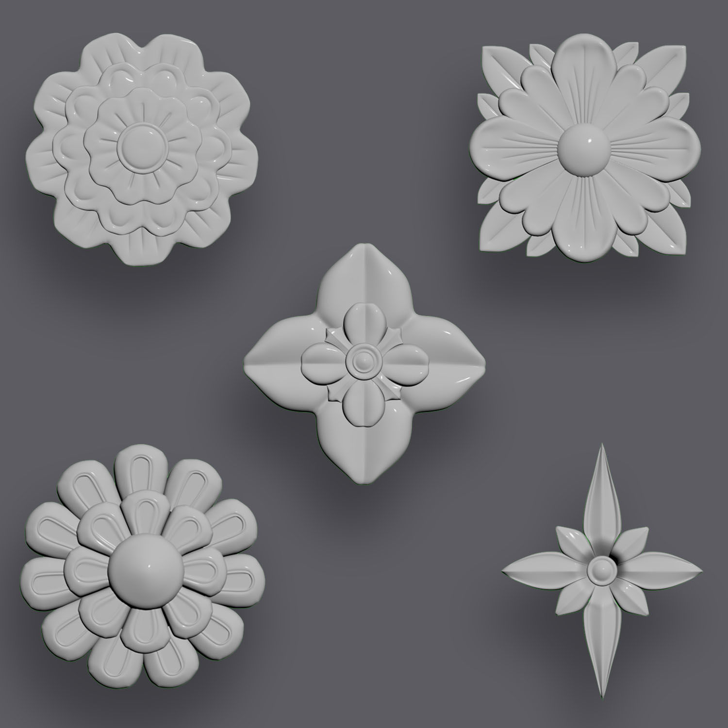 5 Flowers Ornamental Pack 6 3D model_12
