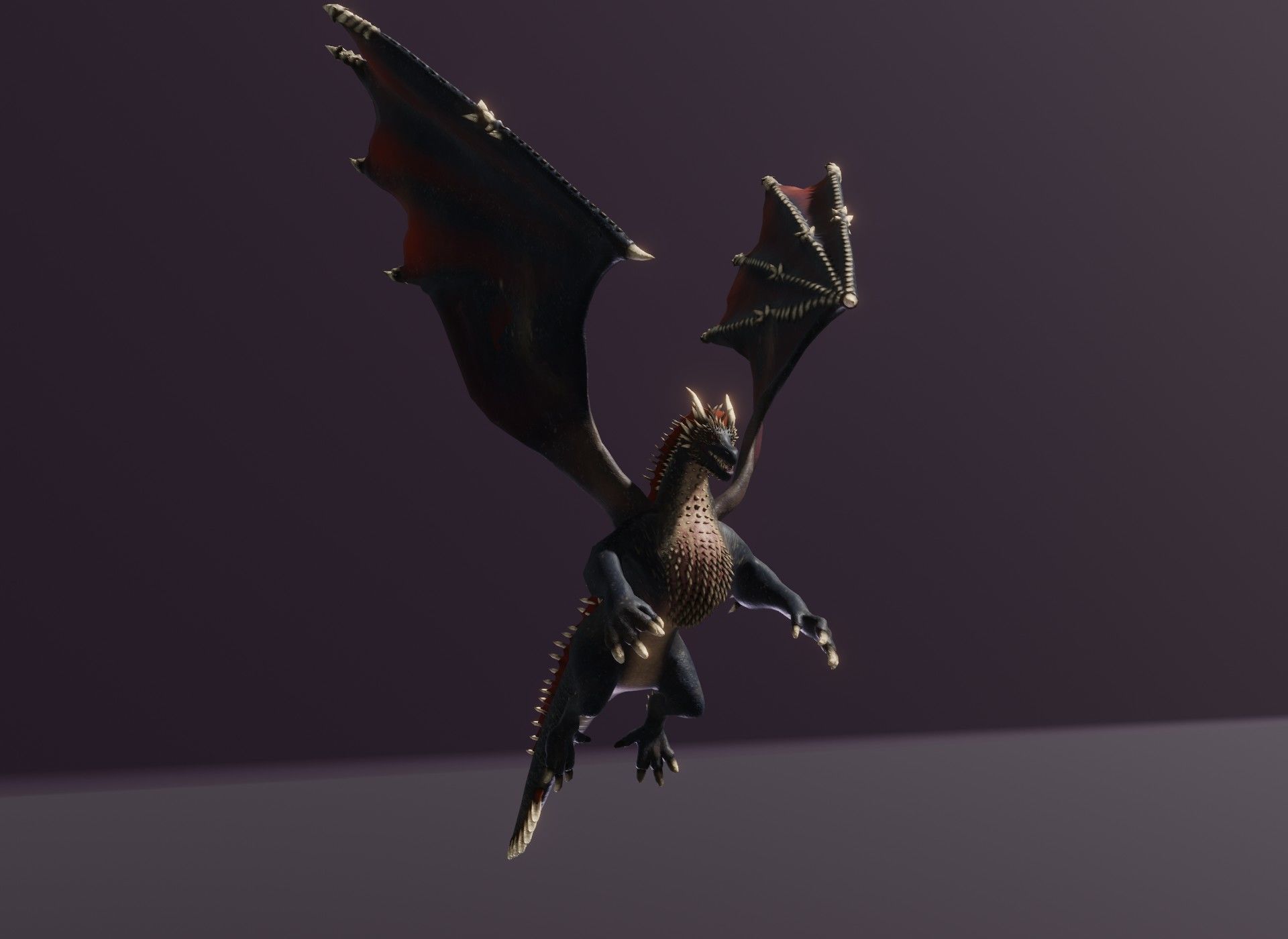 Realistic Black Dragon Animated 3D Model Low-poly 3D model_7